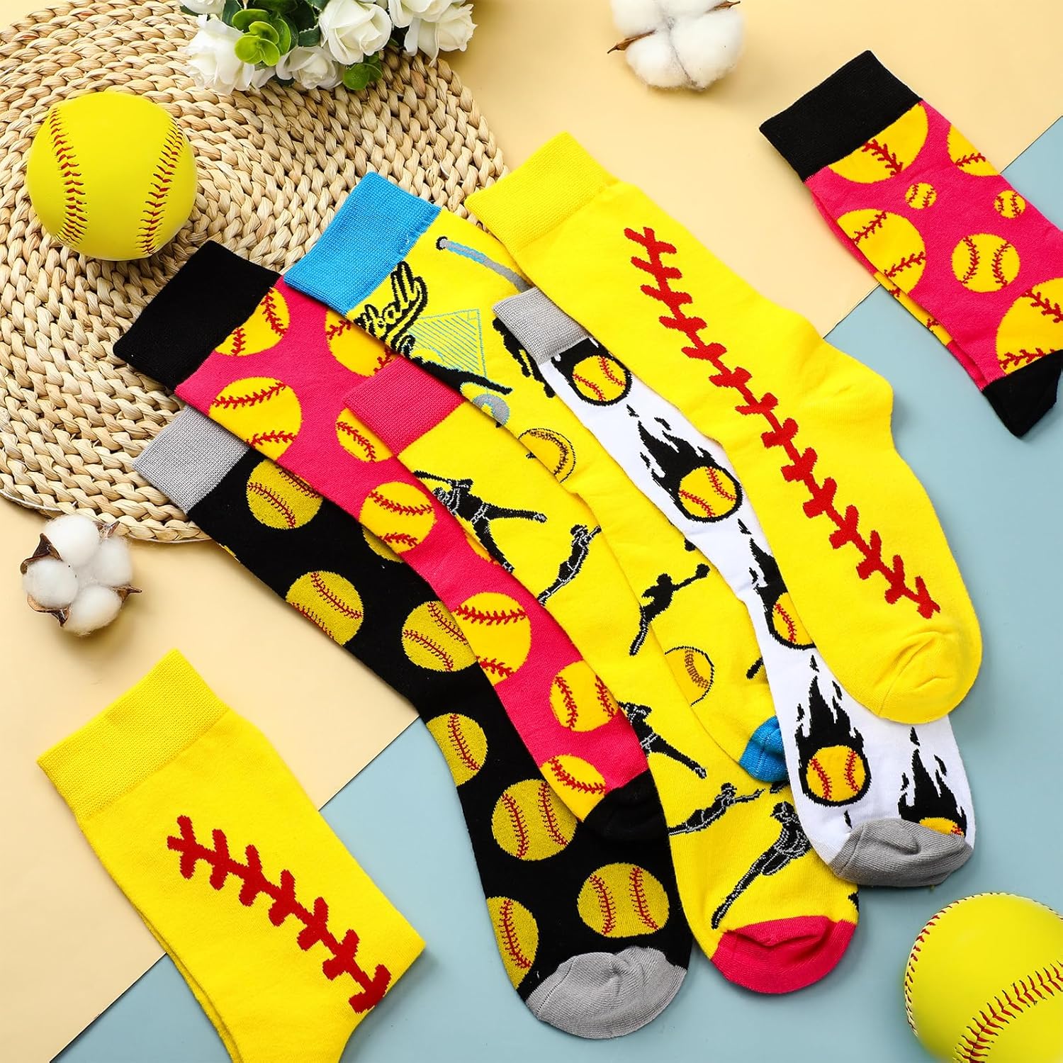 Xaatren 12 Pairs of Softball Socks Novelty Socks Boys Ball Sports Softball Gifts for Kids (Medium)