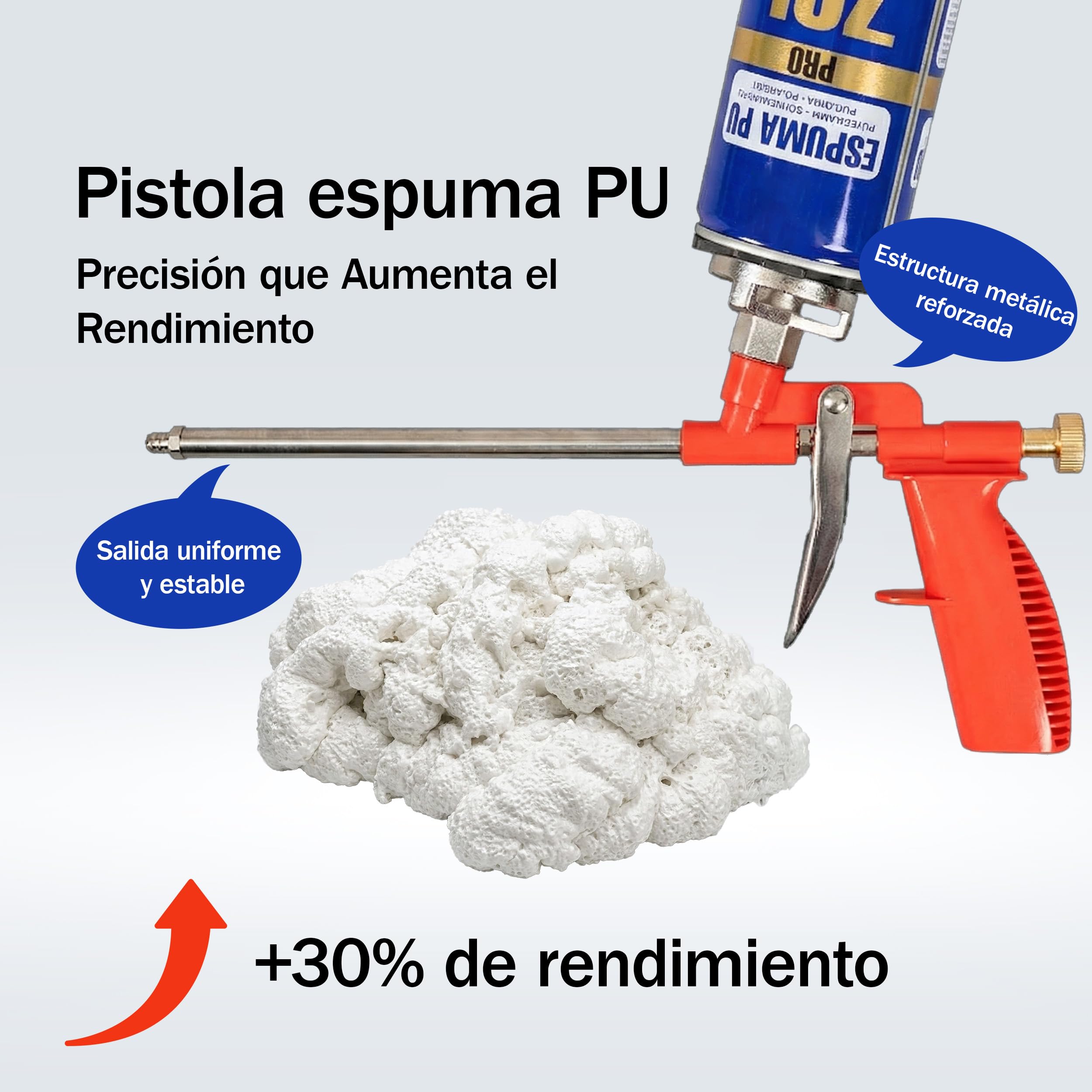 Espuma de Poliuretano 70L 750ml con Cánula – Espuma Expansiva Ultra Rápida para Sellado de Grietas y Huecos – Aislamiento Térmico y Acústico – Espuma para Construcción, Puertas y Ventanas x8 Unidades