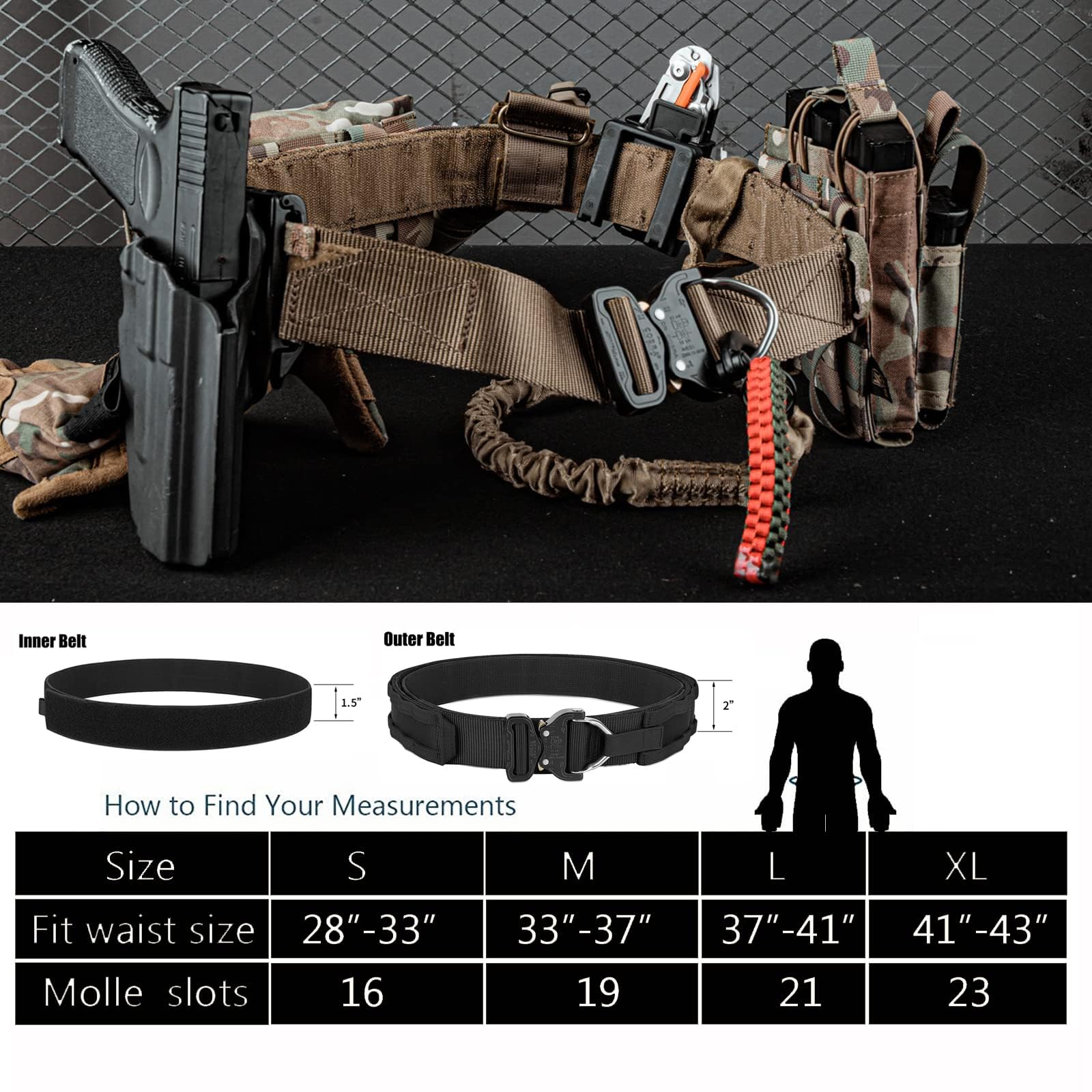 PETAC GEAR Taktischer Gürtel, 2 Zoll Kampfgürtel mit 1,75 Zoll Innengurt Molle einstellbare Kampfgürtel mit Schnellverschluss Hochleistungsgürtel Lasergeschnittener