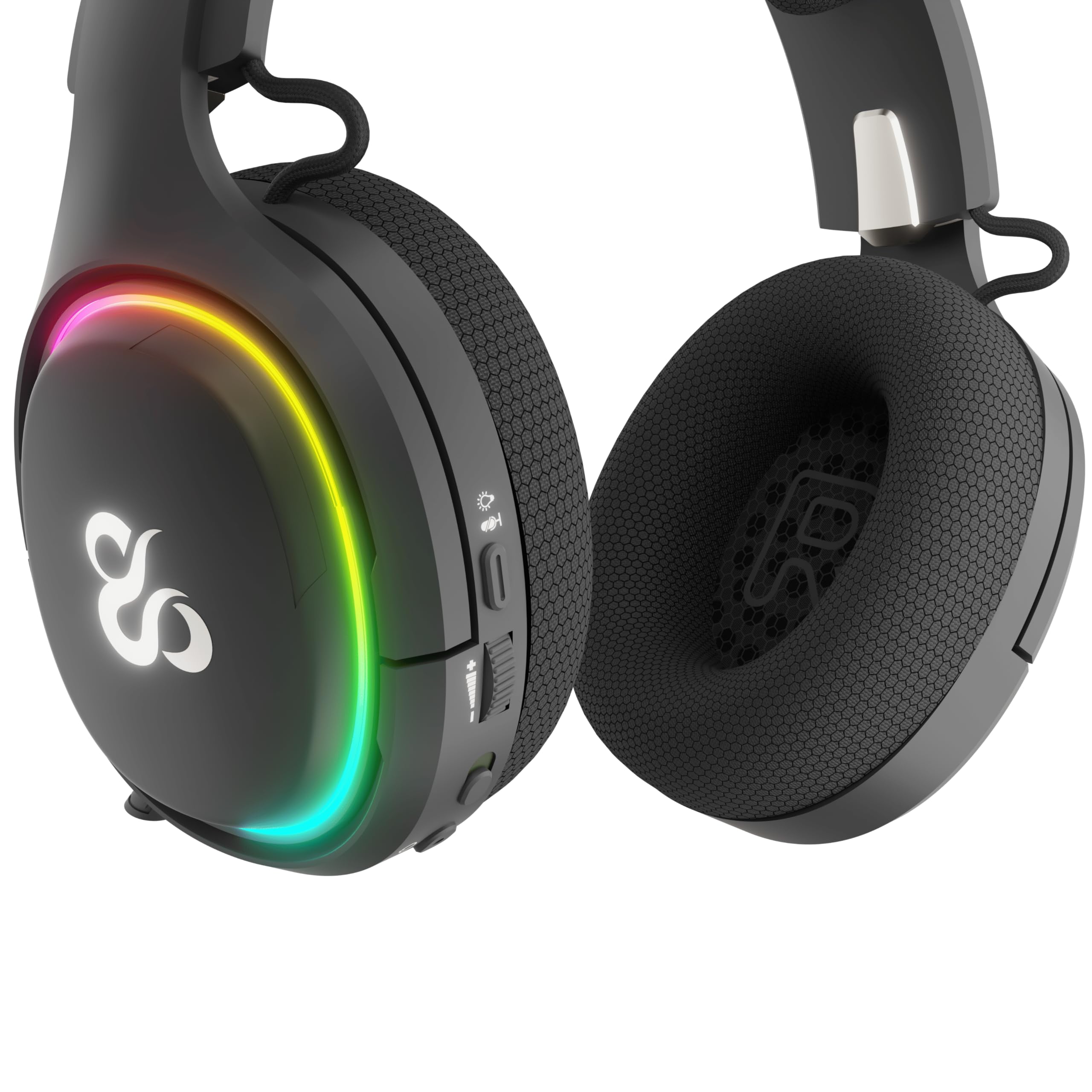 NEWSKILL Aton V2 Auriculares Gaming inalámbricos 2.4G, Bluetooth 5.0 y Cable Tipo C, micrófono retráctil, Sonido Envolvente, RGB, compatibles con PC, PS5, Switch y móvil - Negro