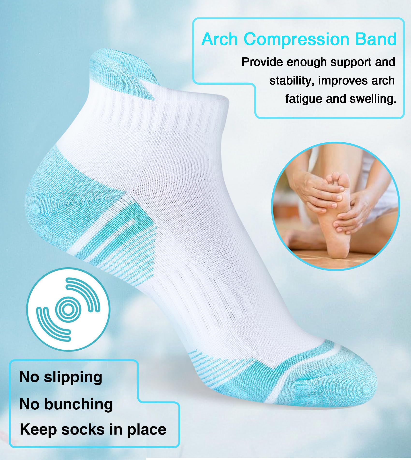 Damen Sneaker Socken Gepolsterte Anti-Blasen Baumwolle Atmungsaktives Sportsocken Kurze Knöchelsocken Laufsocken Mit Fersenlasche 5 Paar 36-41