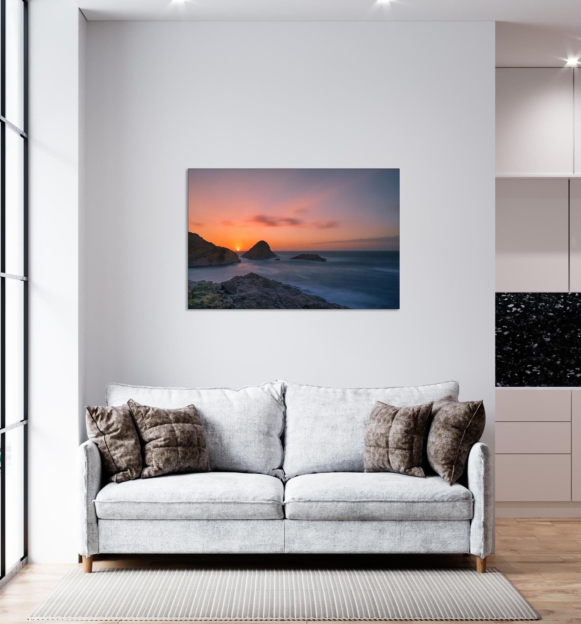Strand sonnenuntergang bild sonnenuntergang bild auf leinwand wandbilder landschaftsbilder mit rot Leinwandbilder Sonnenaufgang am Meer Wohnzimmer Deko Kunstdrucke 80x120cm(31x47 Zoll) Innenrahmen