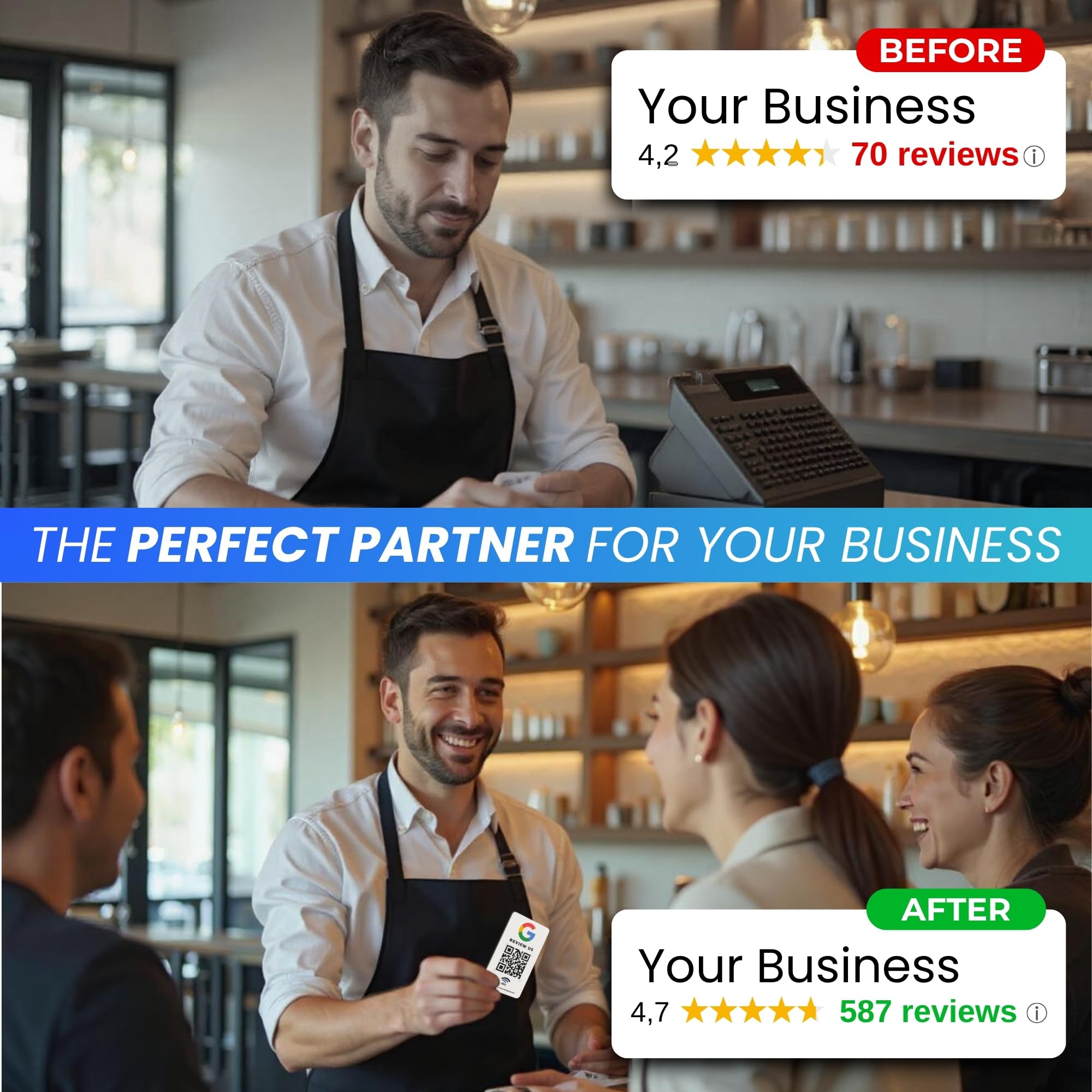 MESSAGENES - Tarjeta PVC con NFC y QR | Tarjeta para Conseguir Reseñas | Compatible con Google Business | Pack 5 Unidades | QR Dinámico Editable | Analíticas de Escaneo | Sirve para iPhone y Android