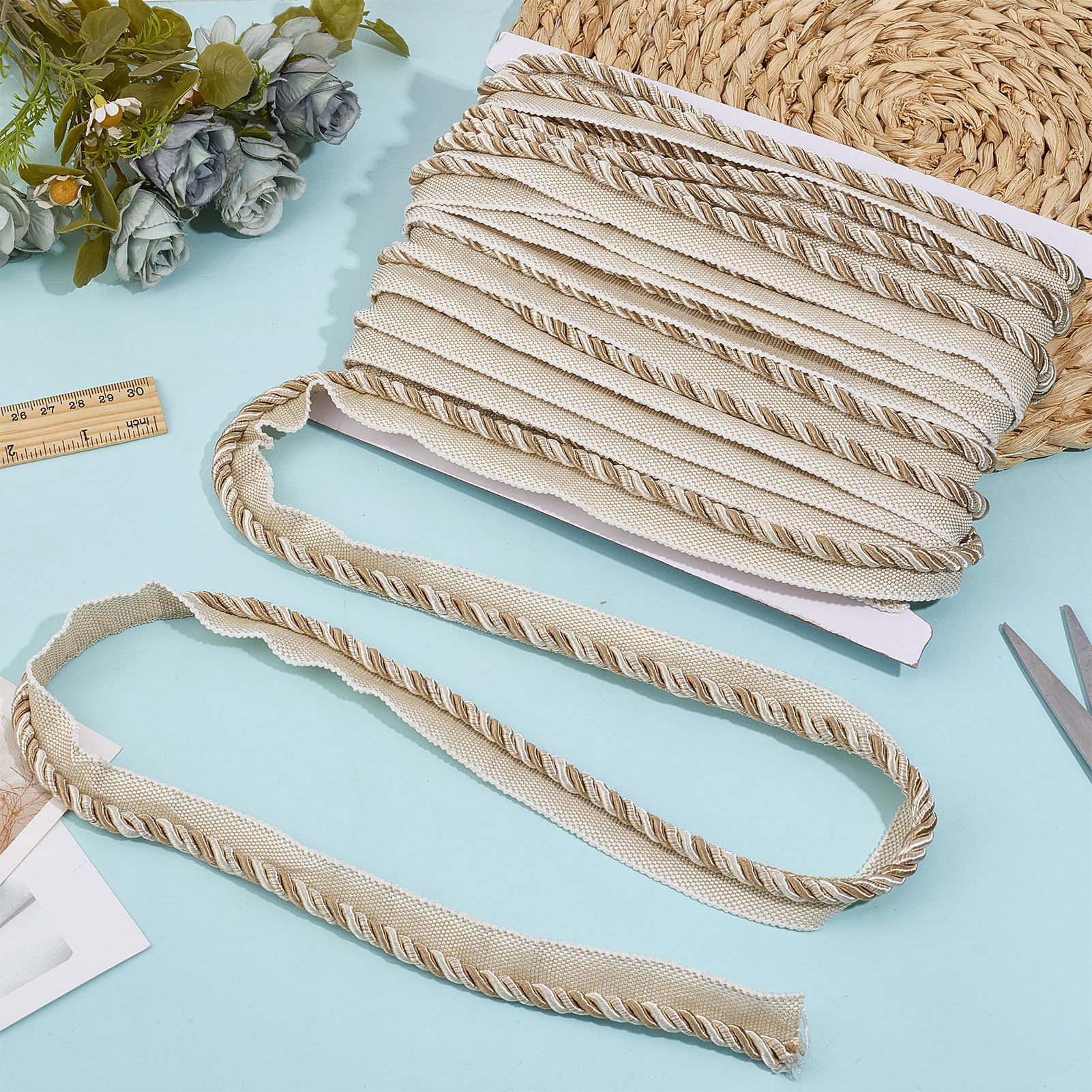12.5 Yards Cordoncino Ritorto per Labbra, Corda Intrecciata da 0.24 Pollice per Lavori Fai da Te, Corde Intrecciate per Decorazioni Domestiche, Fermatende per Tappezzeria