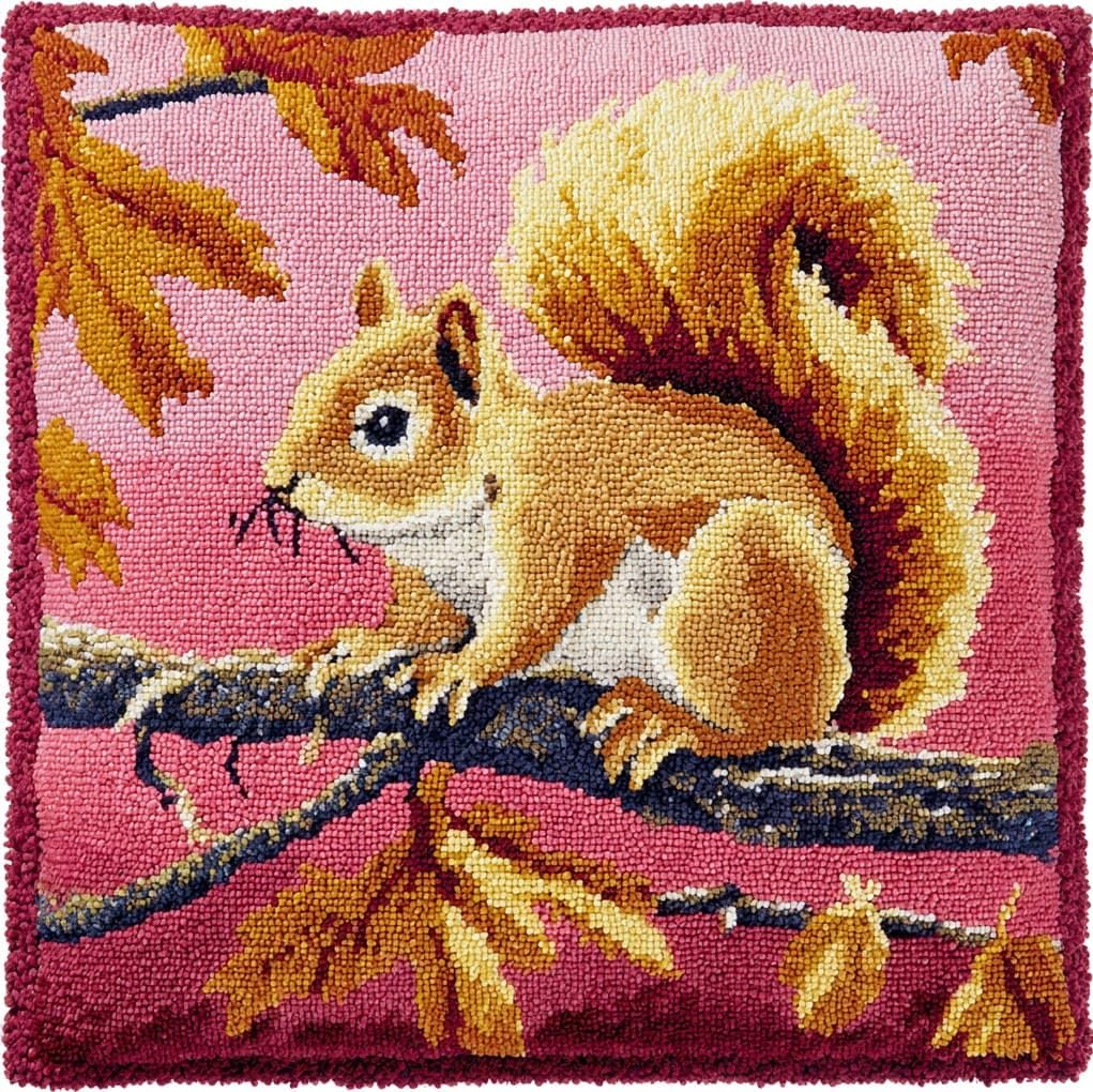 WallustrioaW Latch Hook Cushion Kits 17x17in,Squirrel on the Branch