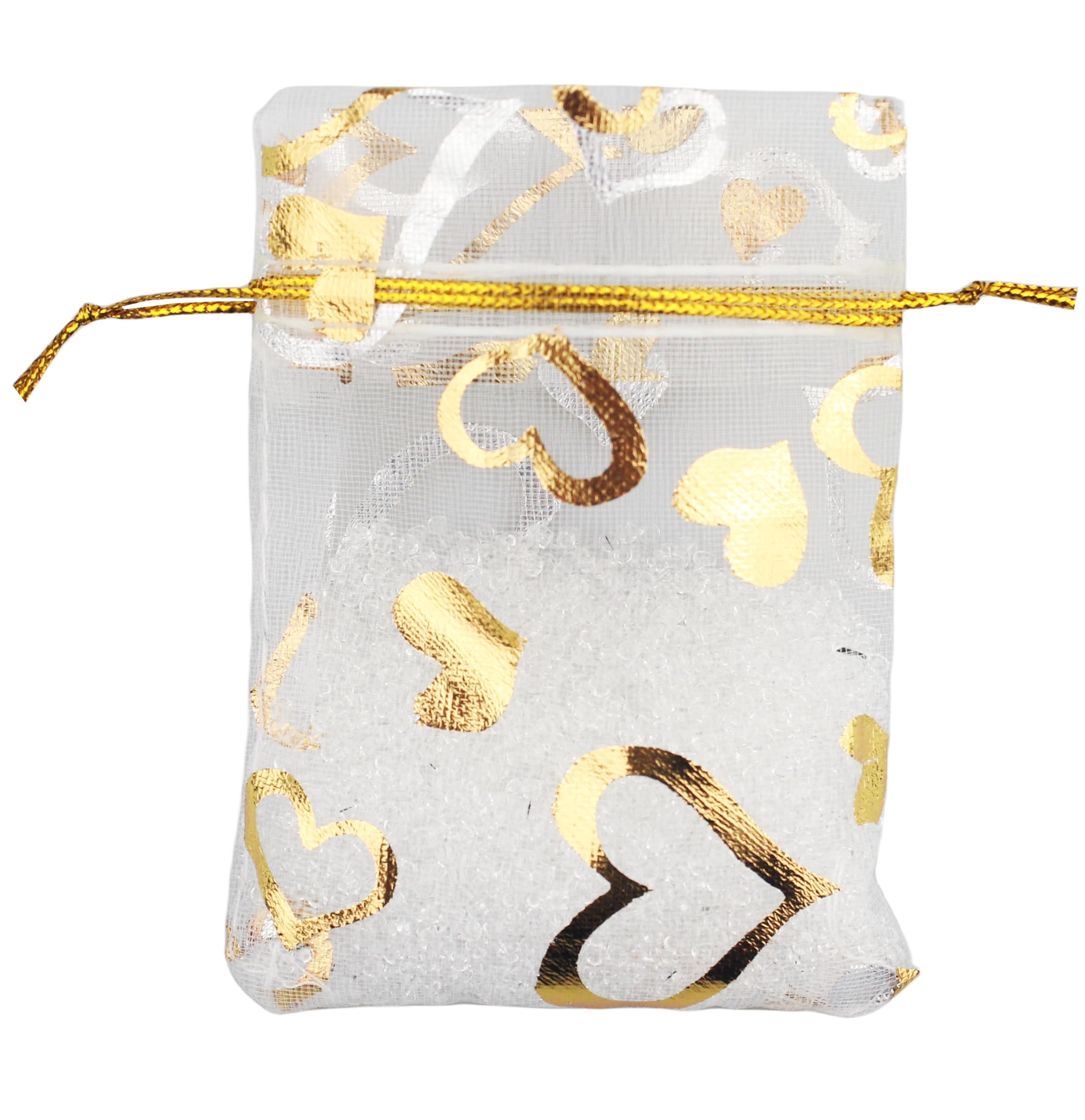 QIANHAILIZZ 100 Pack 2.8 x 3.5 Inch Flower Heart Organza Jewelry Gift Pouch Candy Pouch Drawstring Wedding Favor Bags B511S (white gold heart)