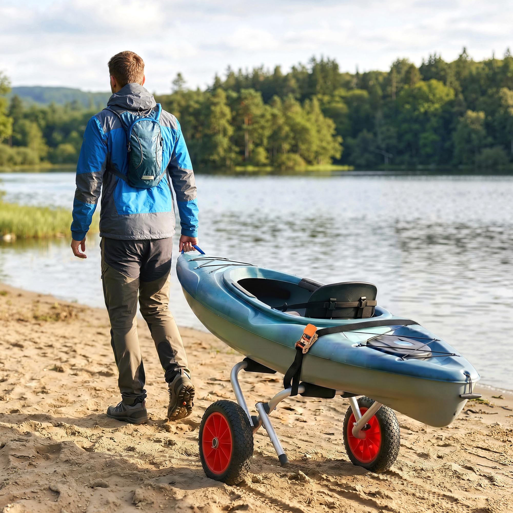 HOMCOM Carrello per Kayak Pieghevole Pneumatici 25cm Adatto a Tutte Le Superfici Max 70kg Alluminio 62x35x30cm