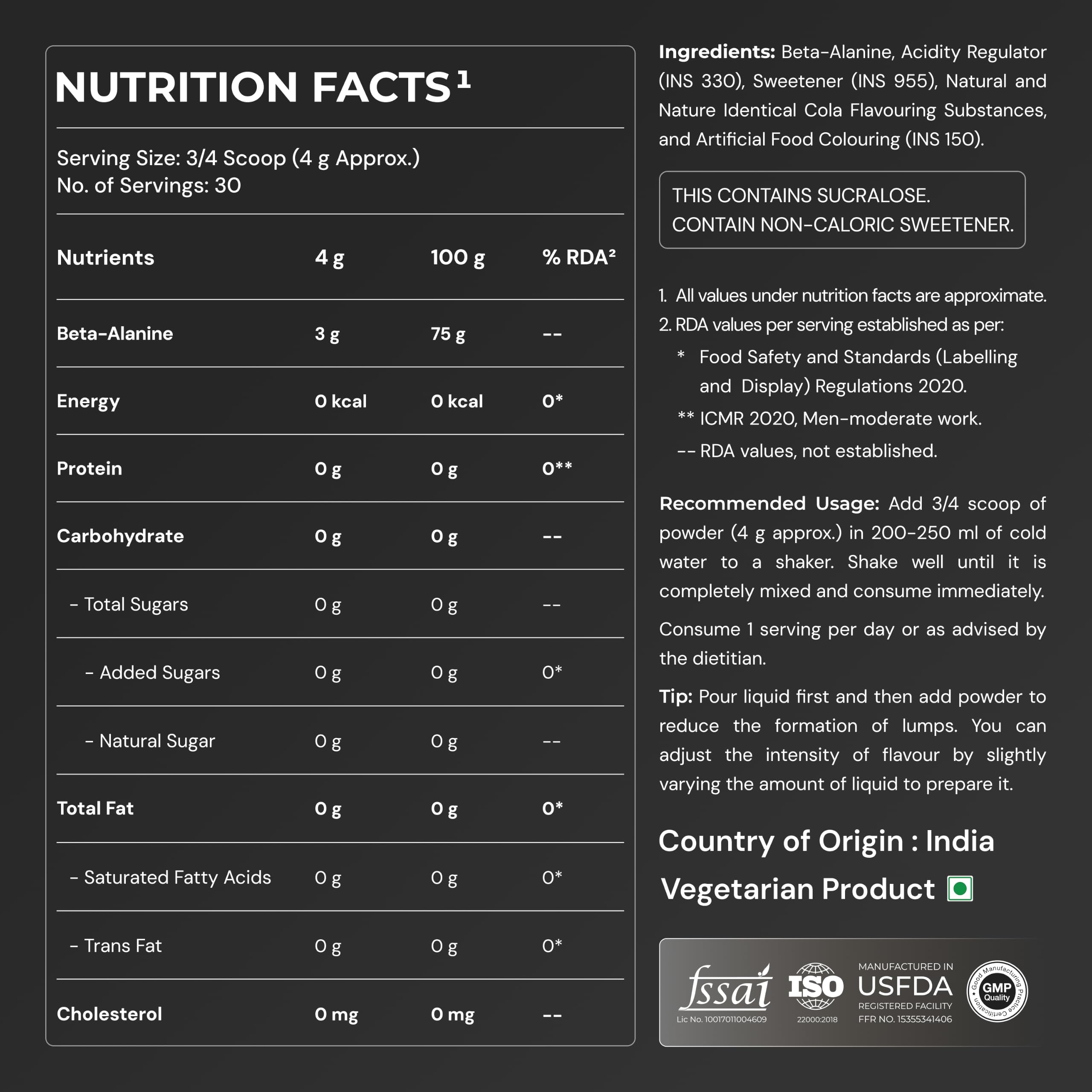 Nutrabay Gold Beta Alanine Supplement Powder 120g, Cola Flavor β Pre Workout Amino Acid for Endurance & Fatigue Reduction 4