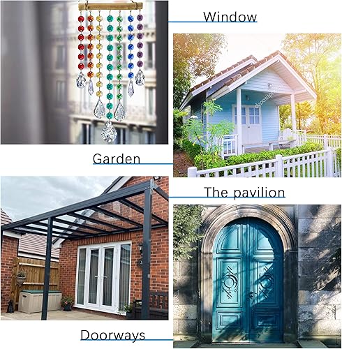 Miniatura 4 de Atrapasoles de cristal colgante de 12 pulgadas para ventana de jardín, adorno para árbol de Navidad, cuentas de vidrio arco iris, colgante de