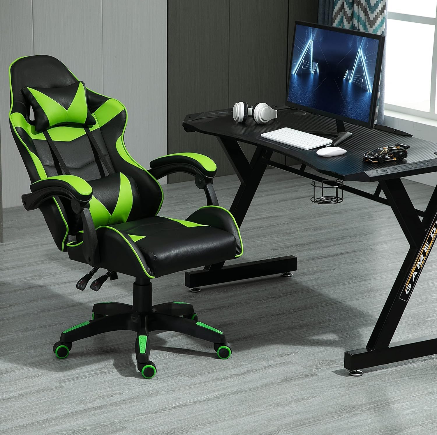 mcc direct Chaise de bureau ergonomique, pivotante, fauteuil de jeu, vert