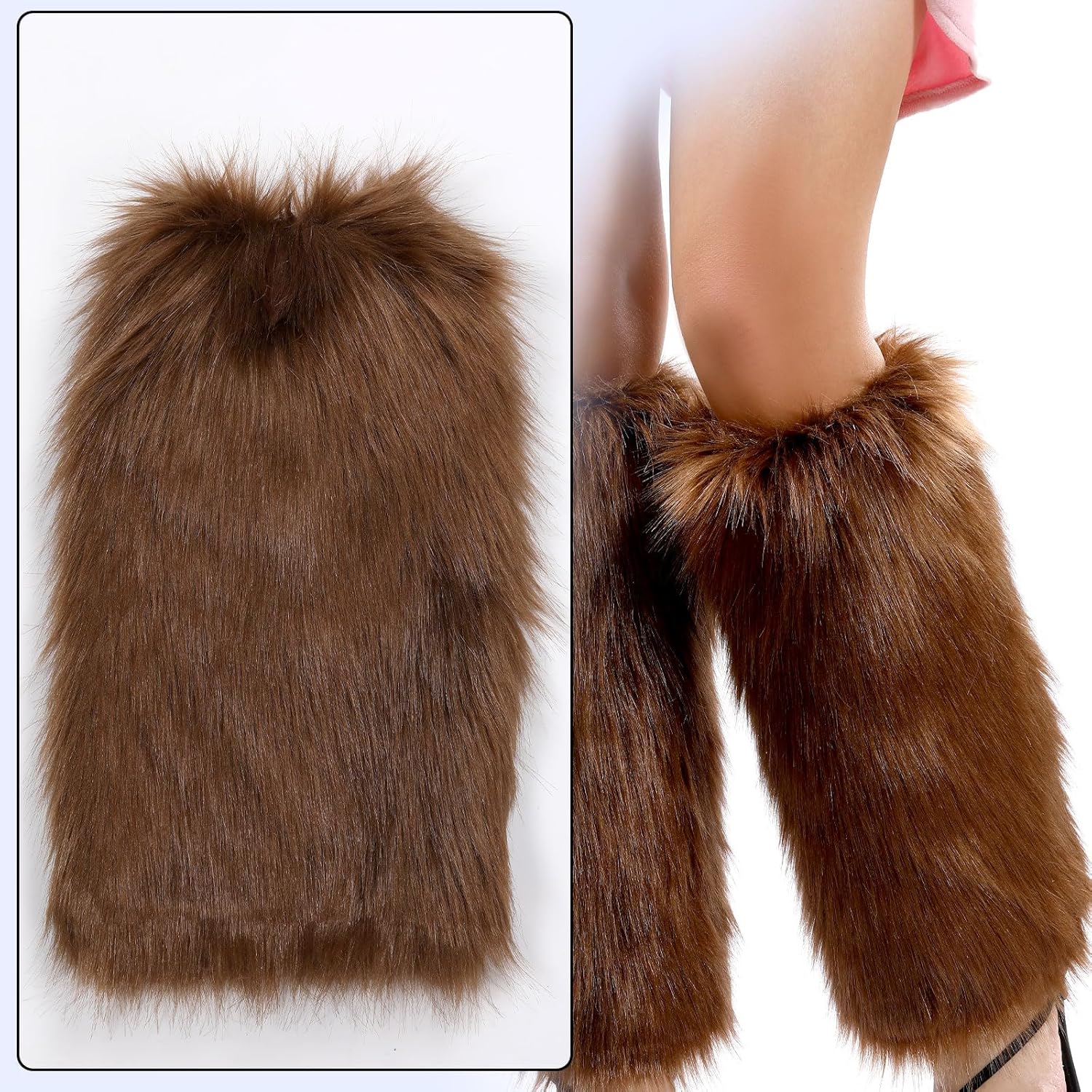 Women's Faux Fur Fluffy Leg Warmers Fuzzy Long Boot Costume Covers Furry For Christmas Halloween - Image 4