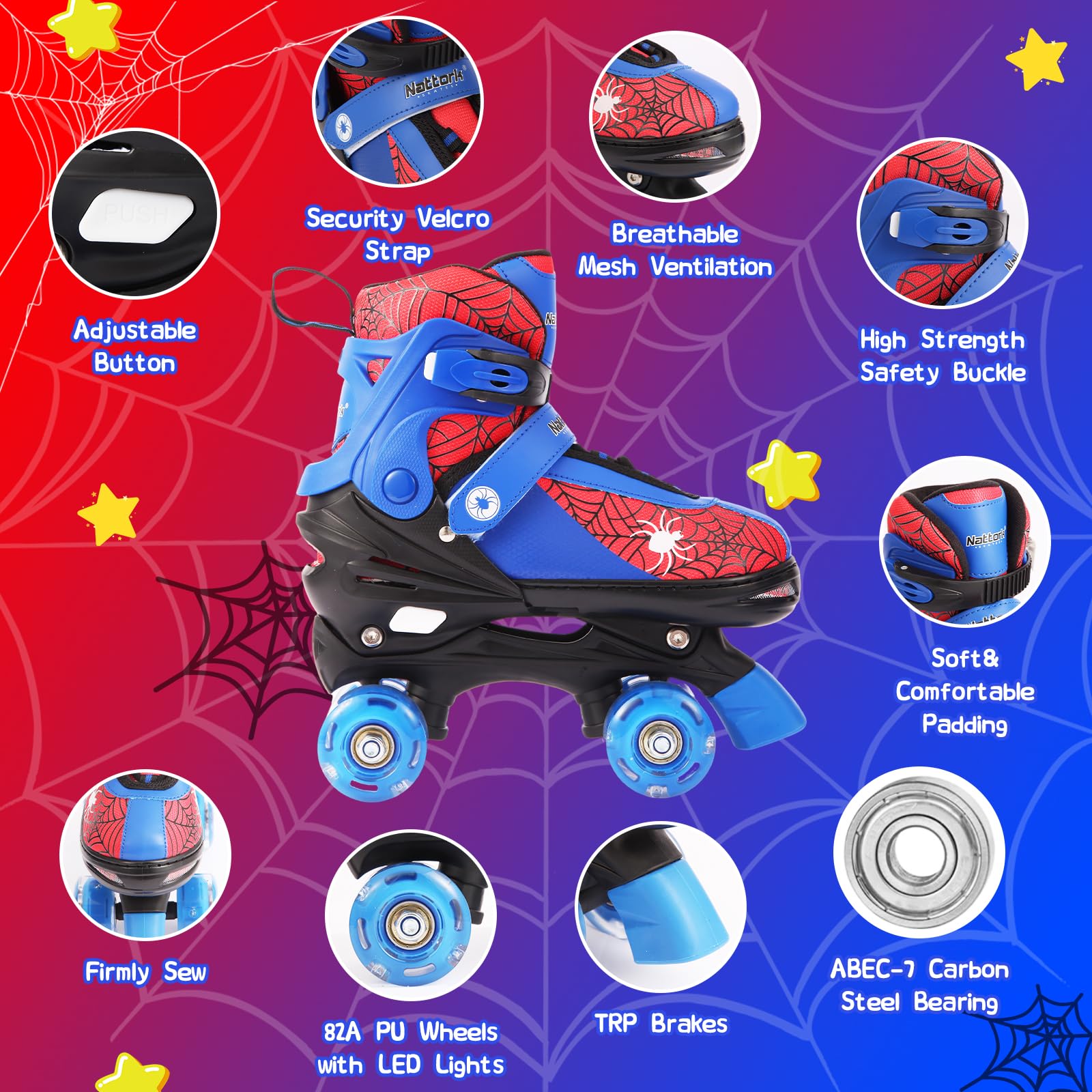 Pattini a rotelle Nattork, pattini a rotelle regolabili in 4 misure, con ruote luminose, per sport indoor e outdoor