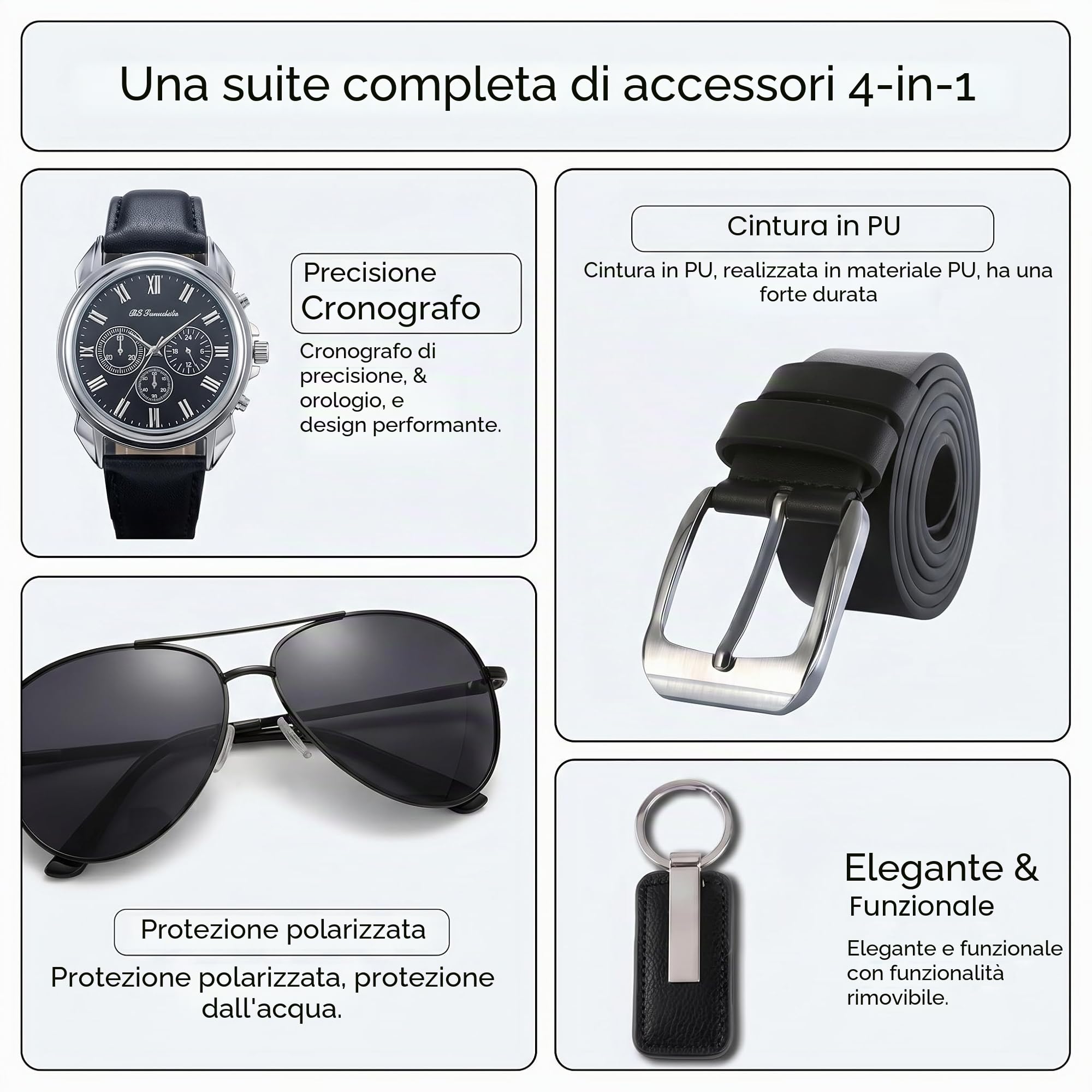 Set Regalo da Uomo Orologio da Polso Cintura Portachiavi Occhiali da Sole Regalo da Uomo Festa Del Papà Regalo di San Valentino matrimonio Natale Fidanzato Set Regalo