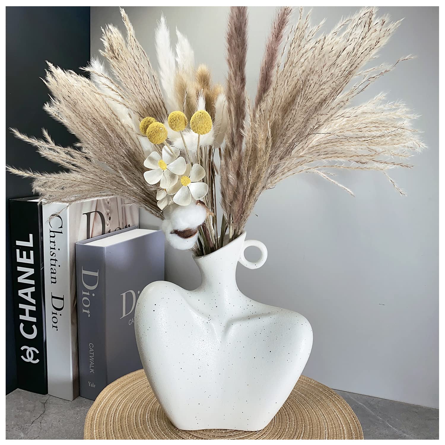 KatoonX Ceramic Female Body Vase for Modern Flower Home Room Art Decor (White with Speckle)