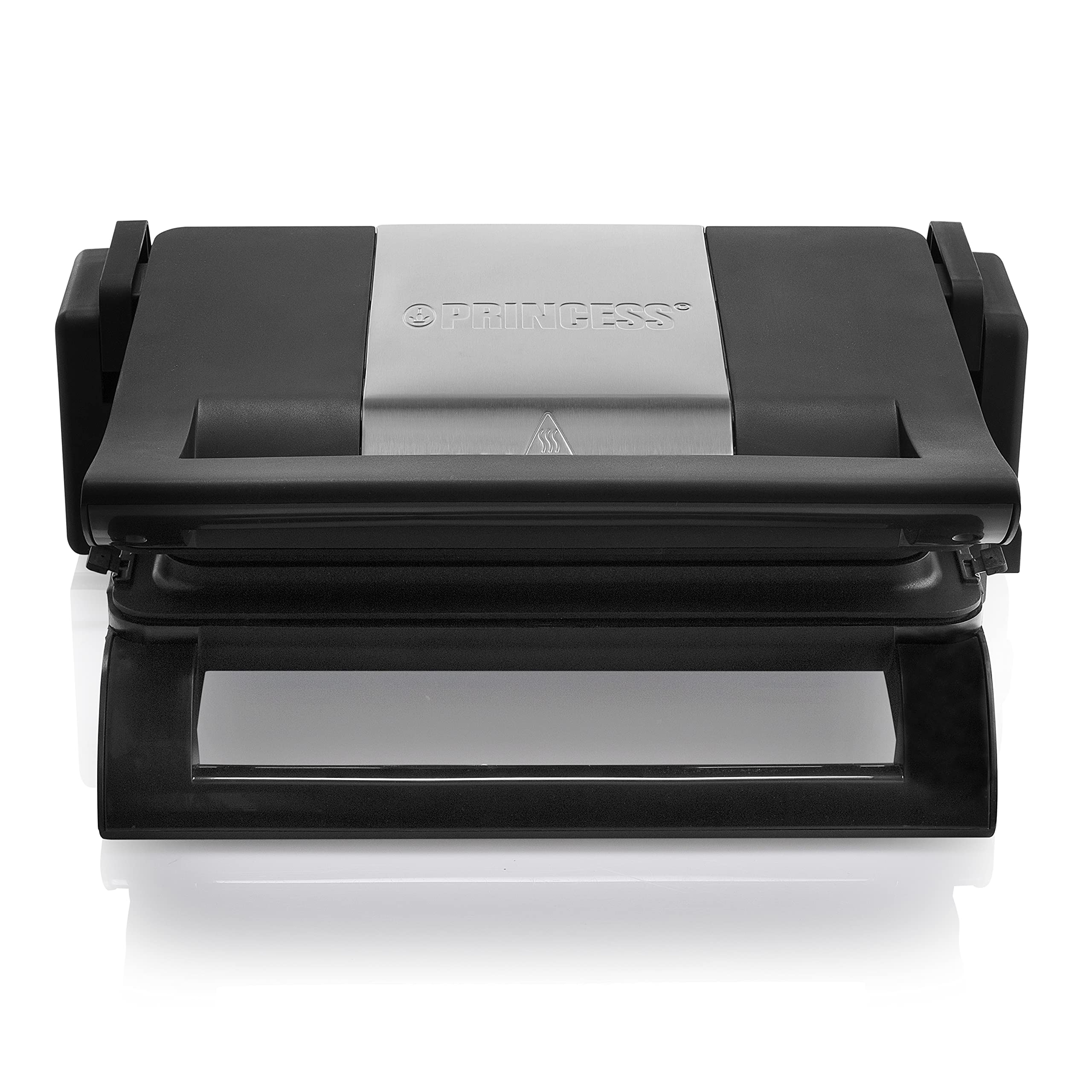 Princess Piastra Elettrica Con Coperchio, 1500 watt, Apertura a 180°, 31.5 x 21.5 cm, Acciaio inossidabile, Nero opaco