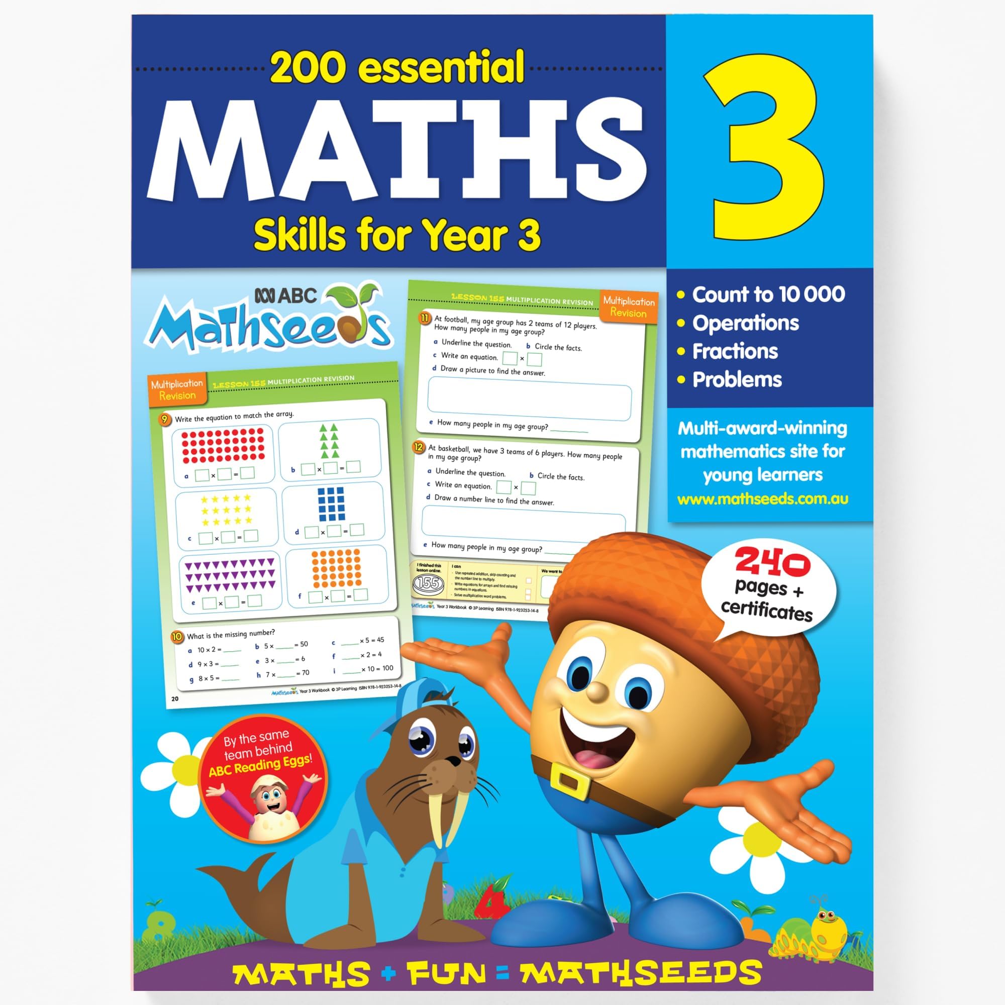 Grade 3 Math Workbook Ages 7–9: 200 Essential Math Lessons – Counting to 10,000, Operations, Fractions, Problem Solving, Worksheets + Yearly Planner, 240 Full-Color Pages | Mathseeds