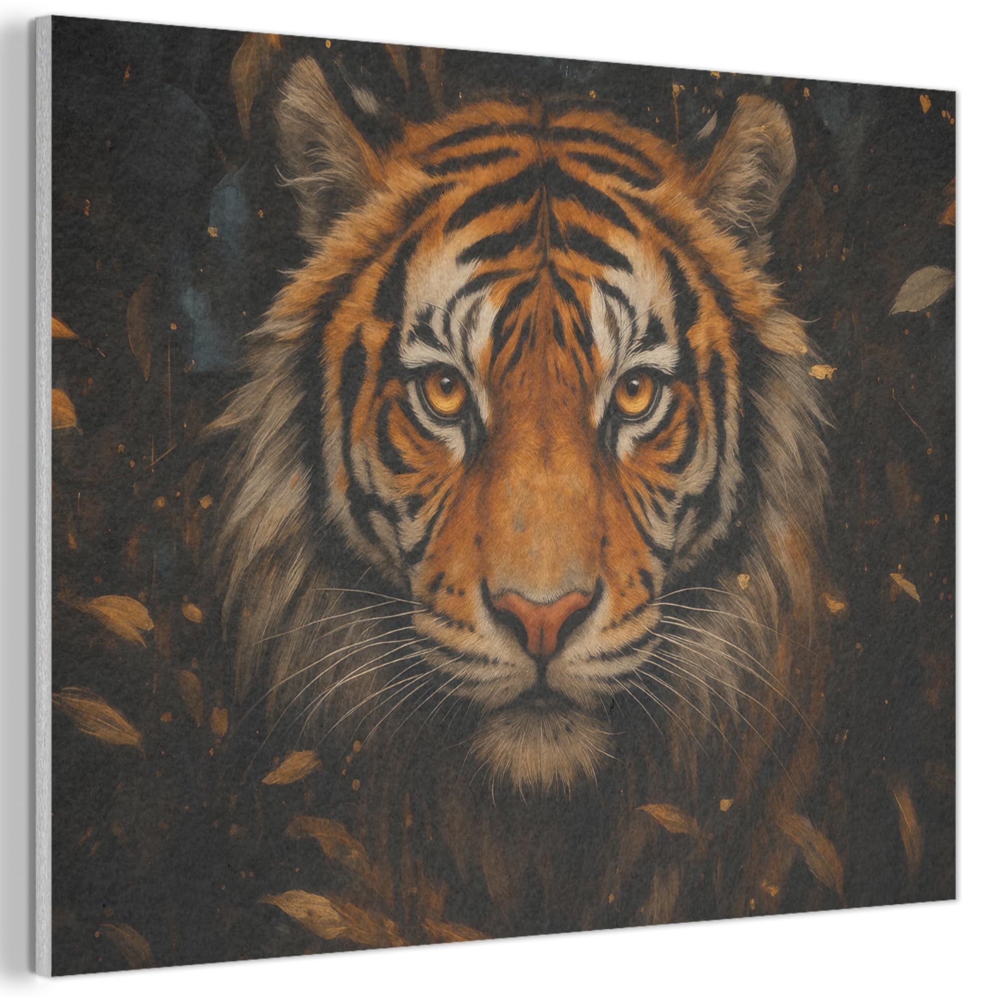 MuchoWow© Felt Panel 40x30 cm Framed Design Print Accent Interior Wallart Decoration Wall Art Leaves - Tiger - Orange
