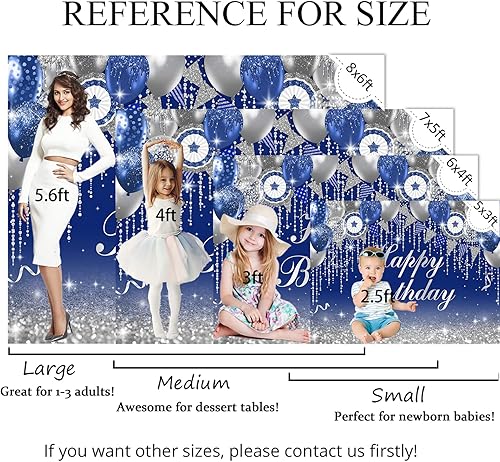 Miniatura 3 de Mocsicka Telón de fondo azul y plateado de feliz cumpleaños con purpurina bokeh plateado para decoración de fiesta de cumpleaños, suministros para