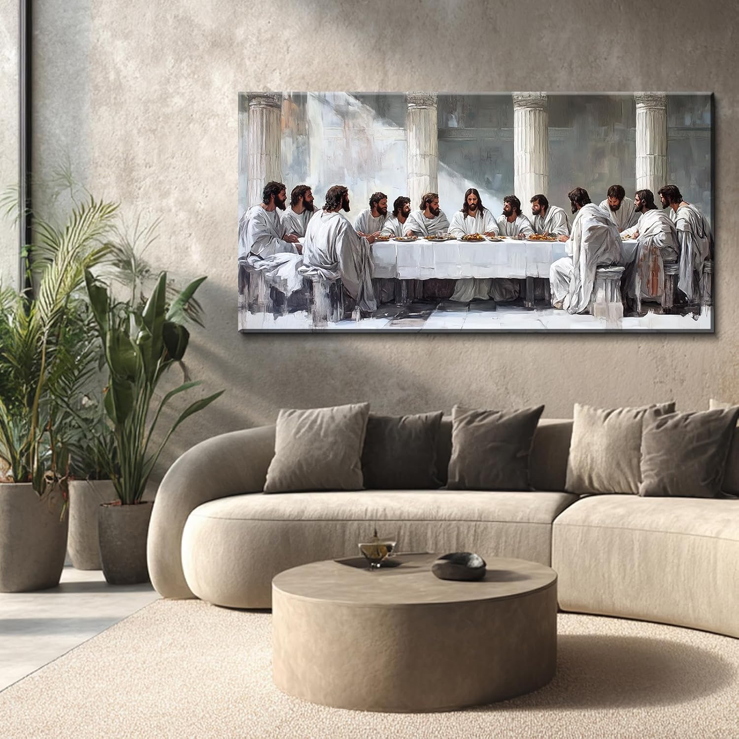 KULEDEYE Jesus Last Supper Canvas Wall Art, Religious Stories Picture Print, Christian Painting Wall Decor for Living Room, Dining Room Decor, 46x24 inch