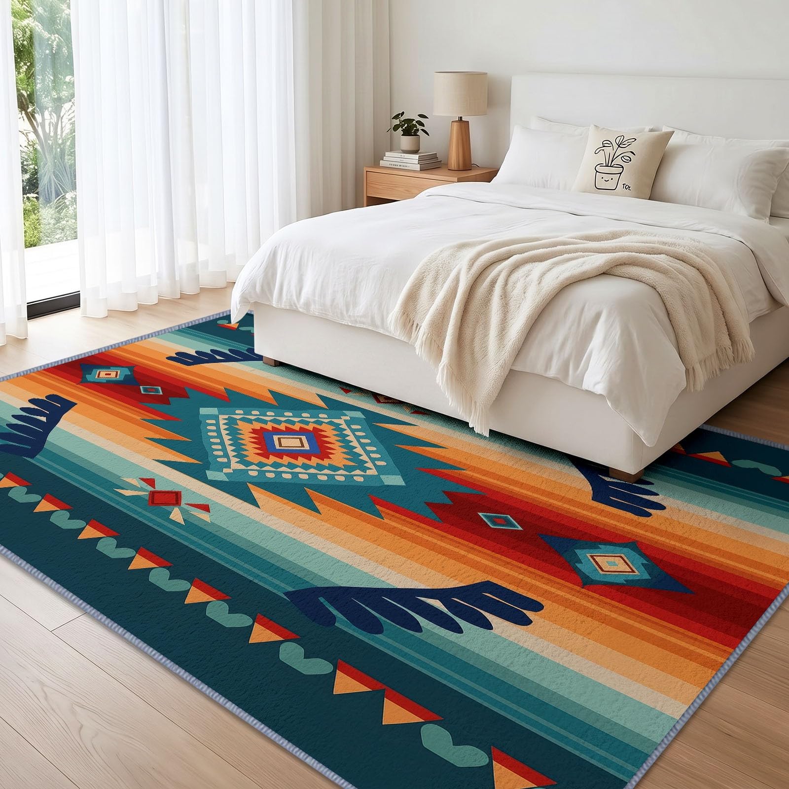 Generisch Raute Flammenstern Kurzflor Teppich 120 x 170 cmweich pflegeleicht, Ethno-Stil Waschbarer Teppich rutschfest Kurzflorig Weich für Wohnzimmer Schlafzimmer Esszimmer