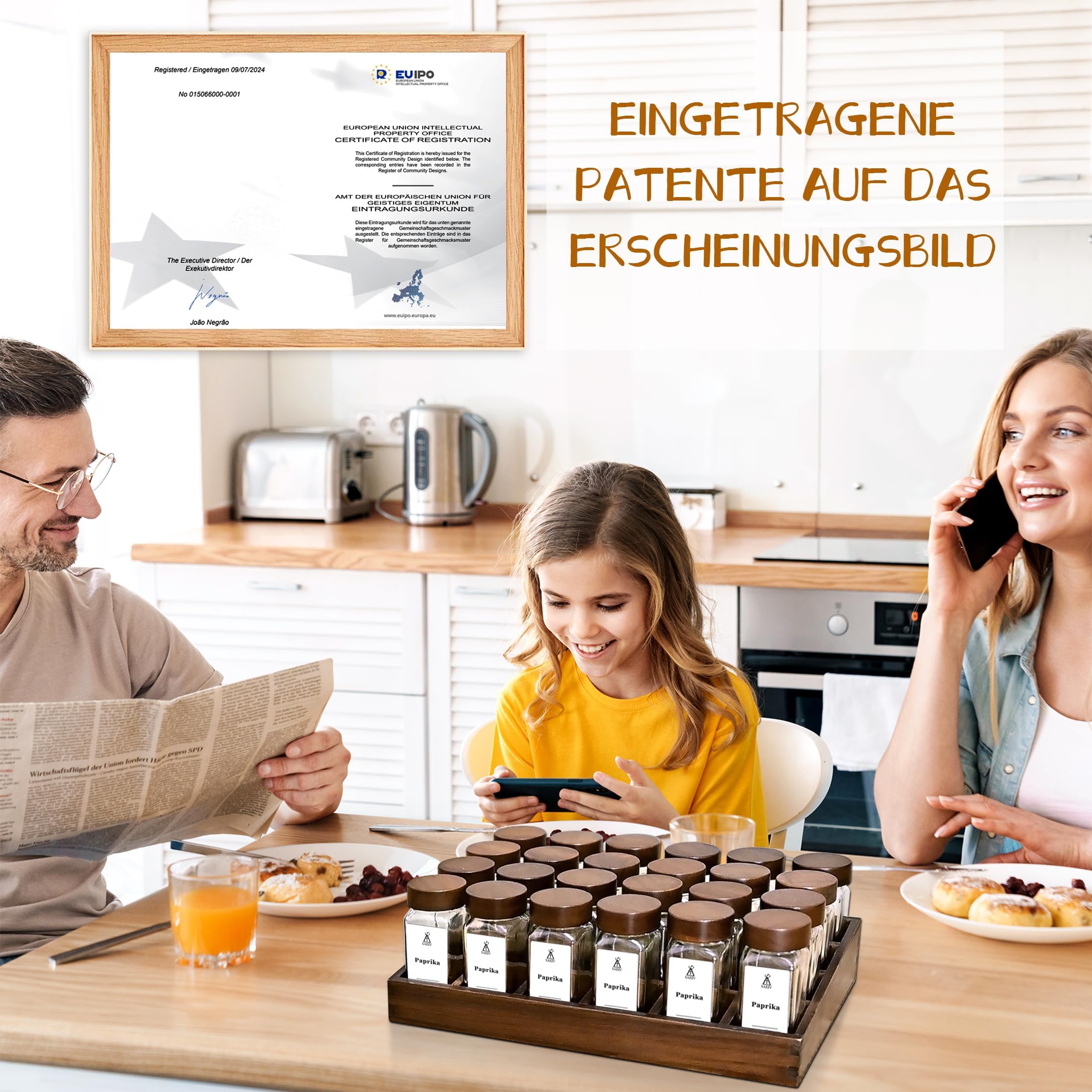 SAEIV Umweltfreundliches Akazien-Gewürzregal Holz mit 24 Fächern | 24 120ml-Gewürzgläser Drawer Organizer | Gewürzablag mit Gläsern 180 Deutsch Gewürzetiketten | Gewürzregal Stehend | Gewürz Organizer