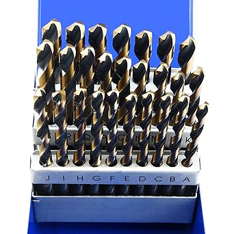 MaxTool 26 Piece Twist Jobber Length Drill Bit Set; High Speed Steel HSS M2; Letter A to Z; 135? Split Point; Fully-Ground; JBS02H10R26