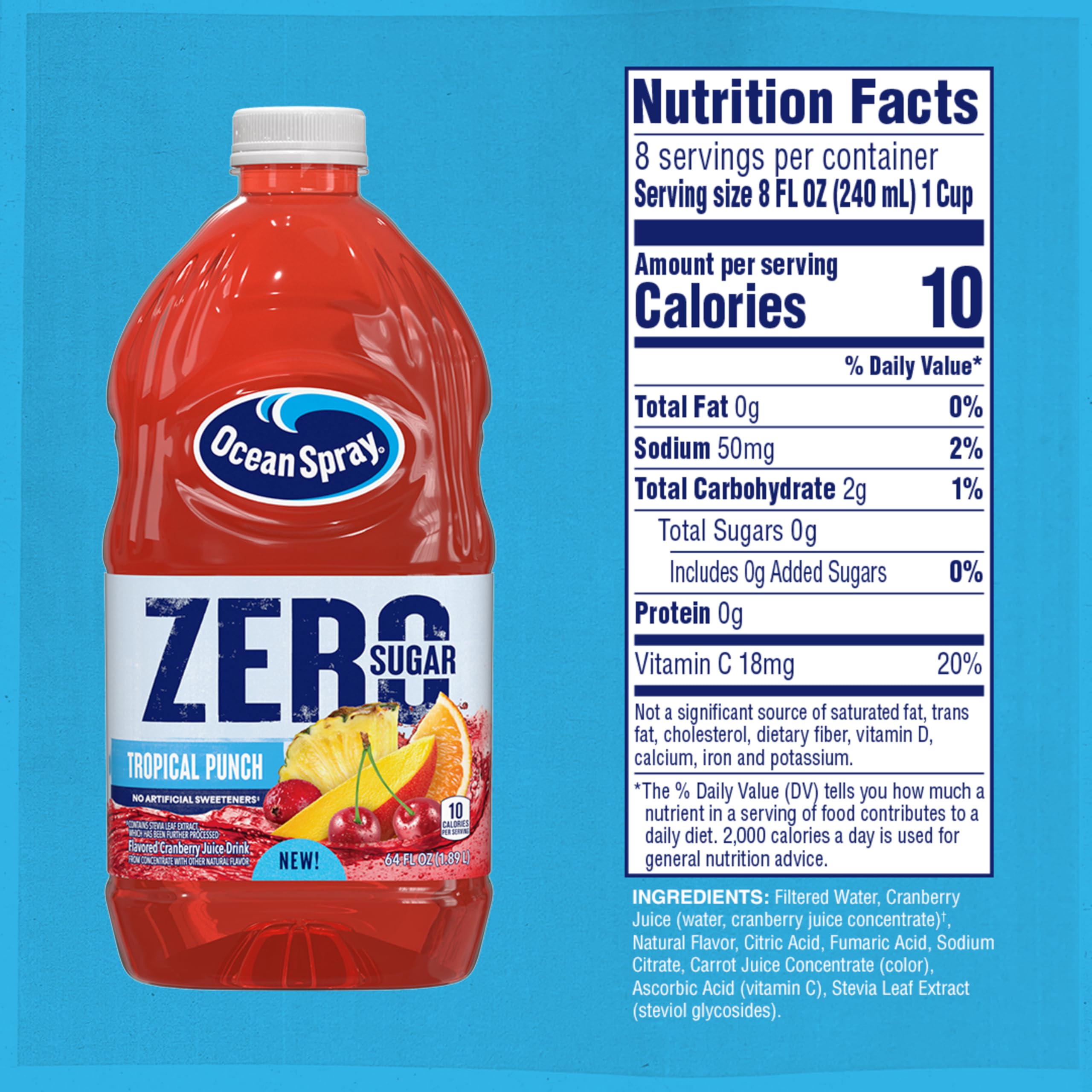 Amazon.com: Ocean Spray® ZERO Sugar Tropical Punch Juice Drink, 64
