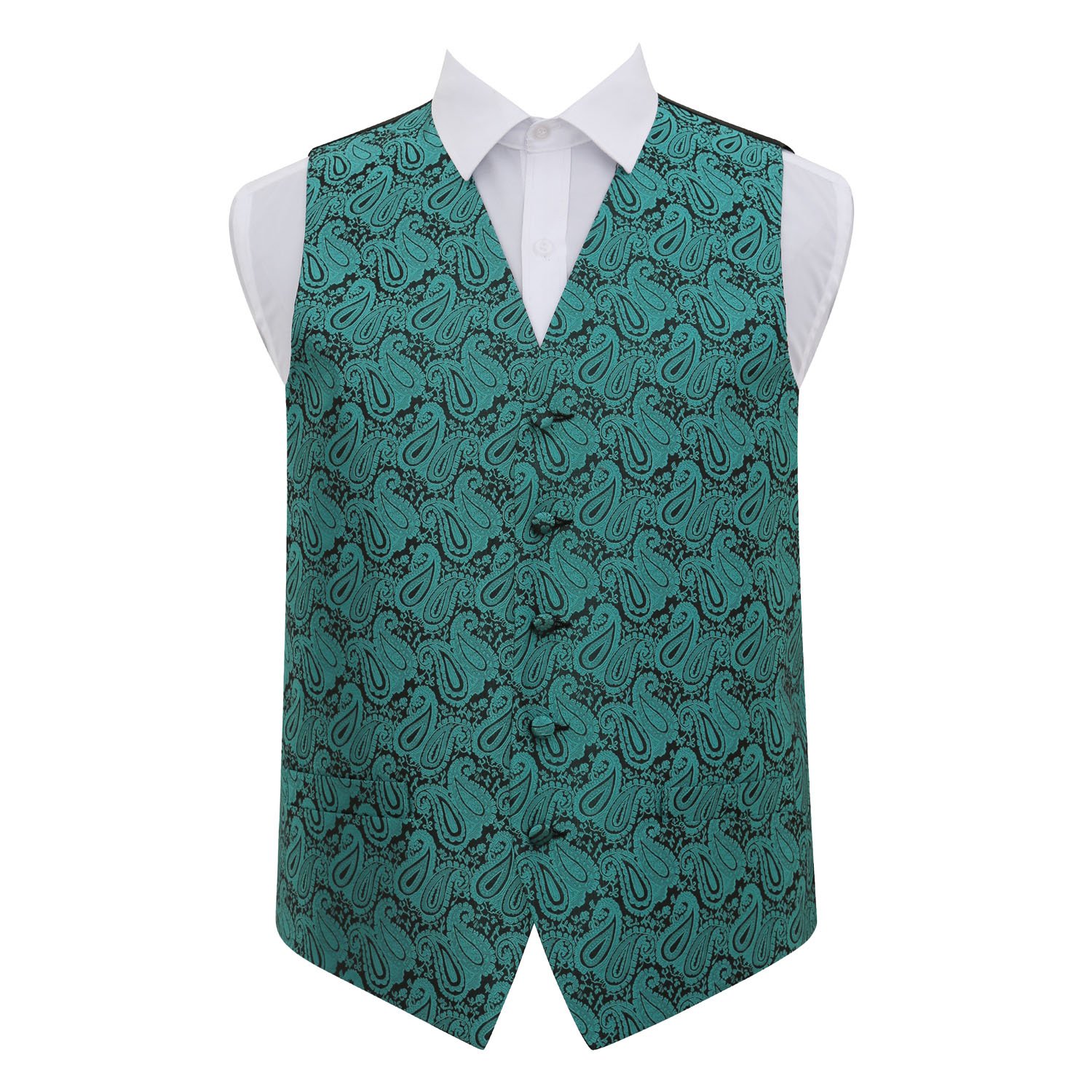 Dqt Men's Teal ’S Paisley Floral Wedding Waistcoat Vest For Formal Suit – 48" (4Xl)