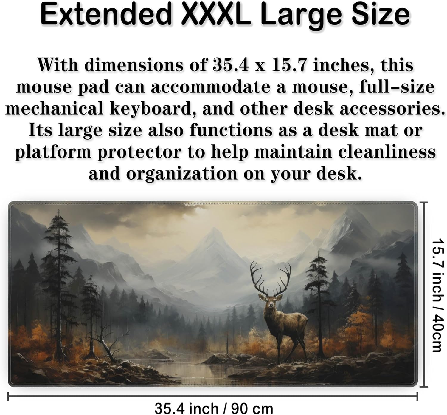 Gaming Mousepad Large Deer in The Forest Giant Mouse Pad Desk Pad Non-Slip Rubber Base Mouse Pads Stitched Edge for Work, Game, Office, Home - 35.4 x 15.7 inch