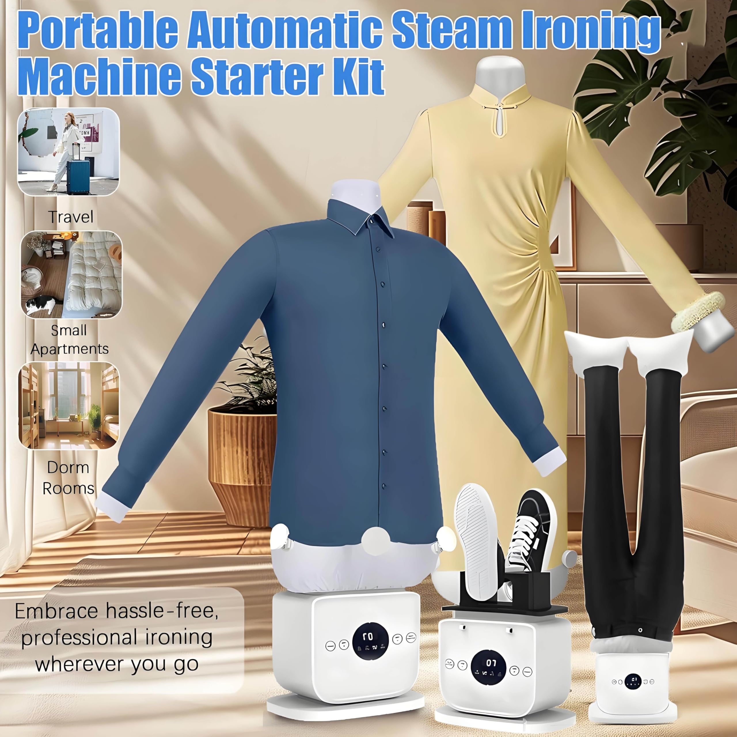 Ferro da stiro automatico, ferro da stiro a vapore da 1400 W per tutti i tipi di tessuto, rimozione delle pieghe senza contatto, temperatura regolabile, asciugatrice gonfiabile per indumenti.