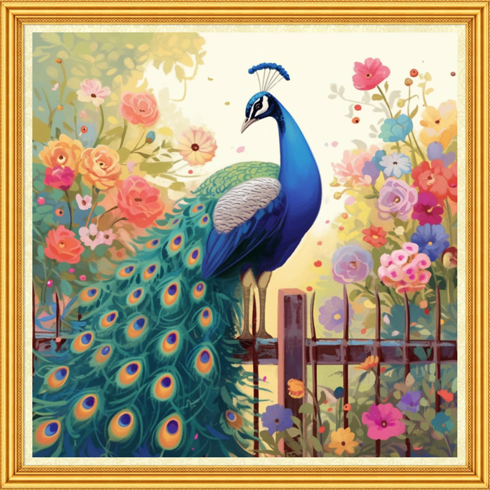 Joyhoor Stamped Cross Stitch Kits for Beginners Needlepoint Kits for Adults Embroidery Kits 11CT Counted Cross Stitch Kits Printed Embroidery Pattern-Peacock Flower 18x18 inch