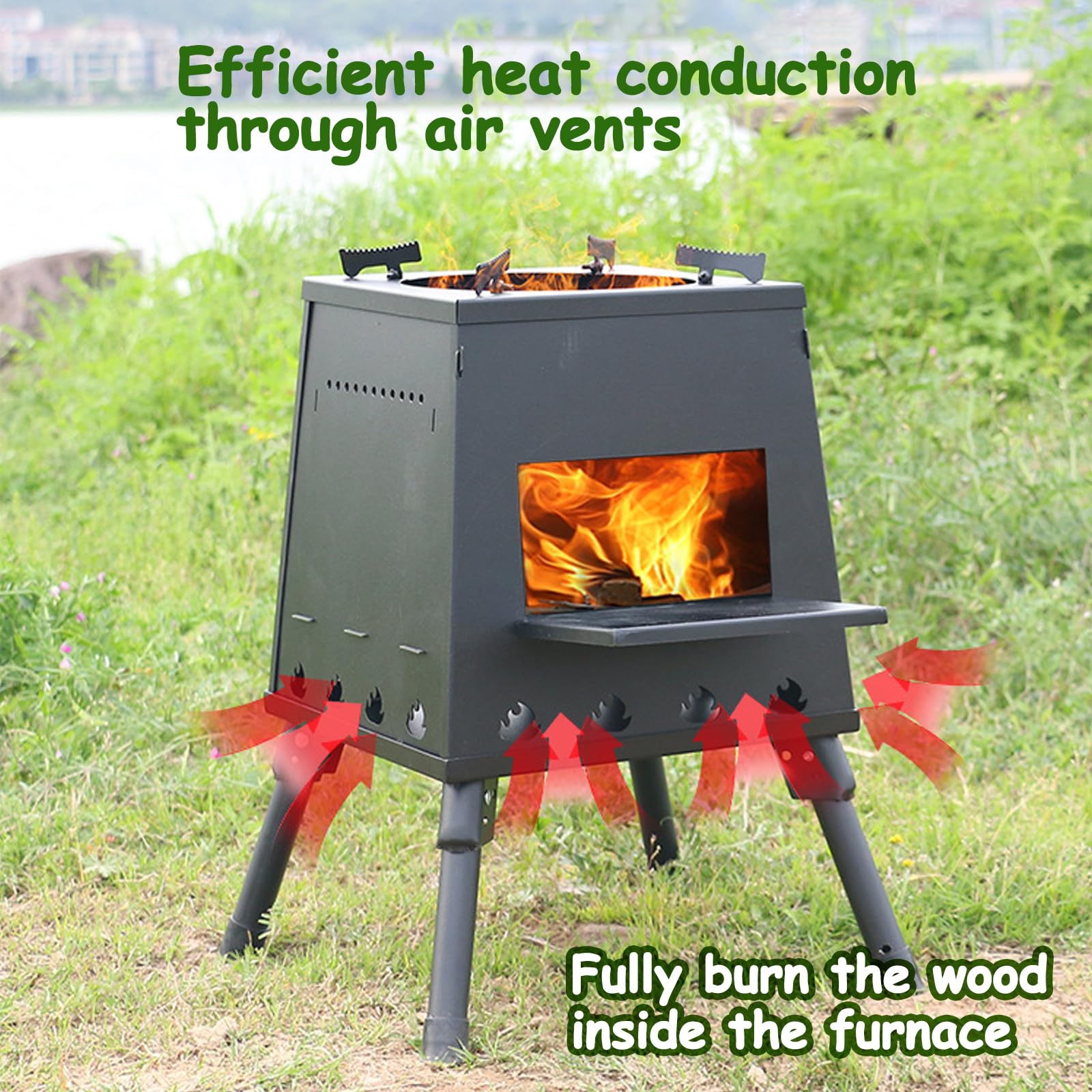 Stufa a legna portatile, pieghevole, da campeggio, per cucinare all'aperto, escursioni, picnic, calore efficiente per cucinare in campeggio