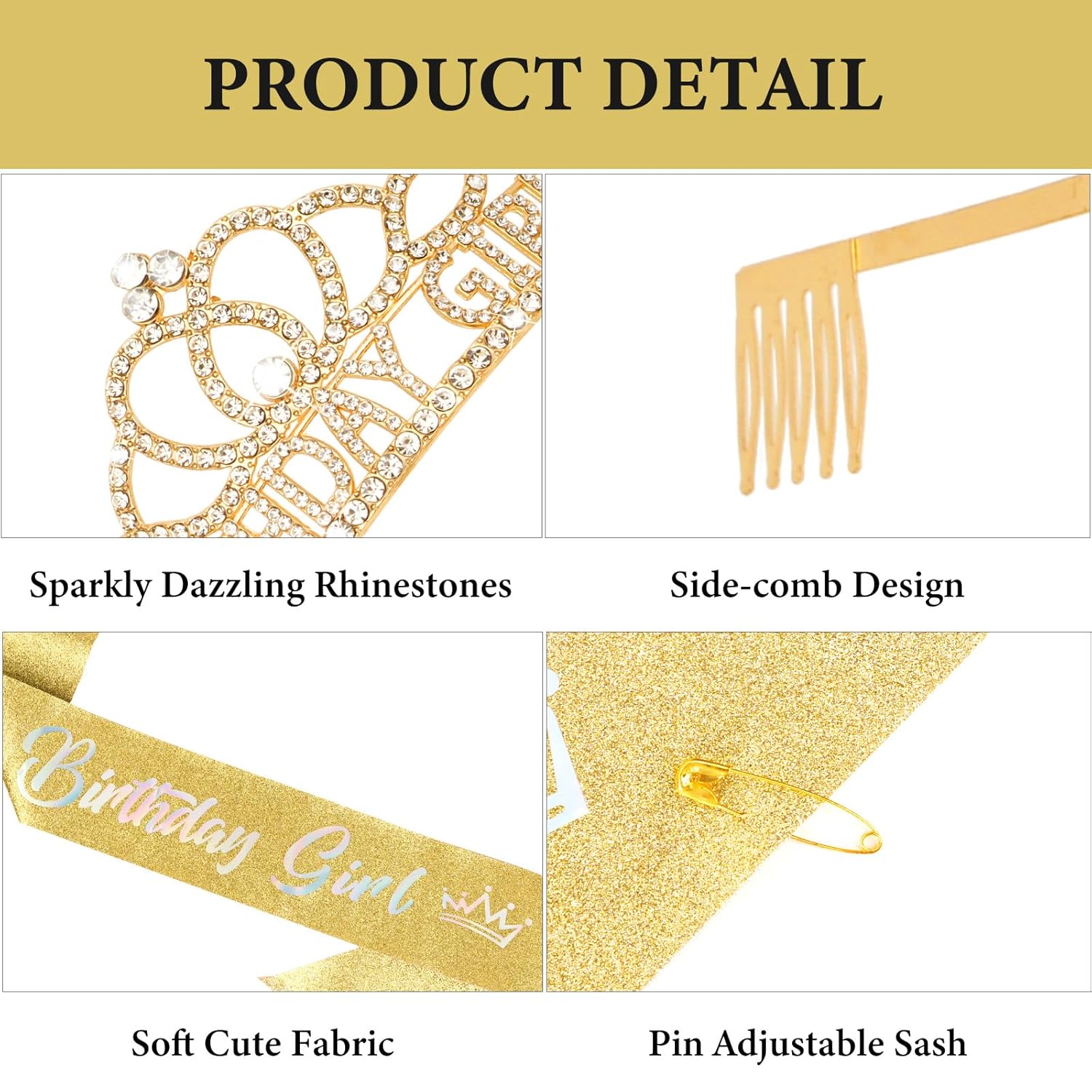 CAVETEE Birthday Tiara and Sash for Women,Birthday Queen Crown and Sash Green and Gold Party Decorations for Party Prom - Image 2