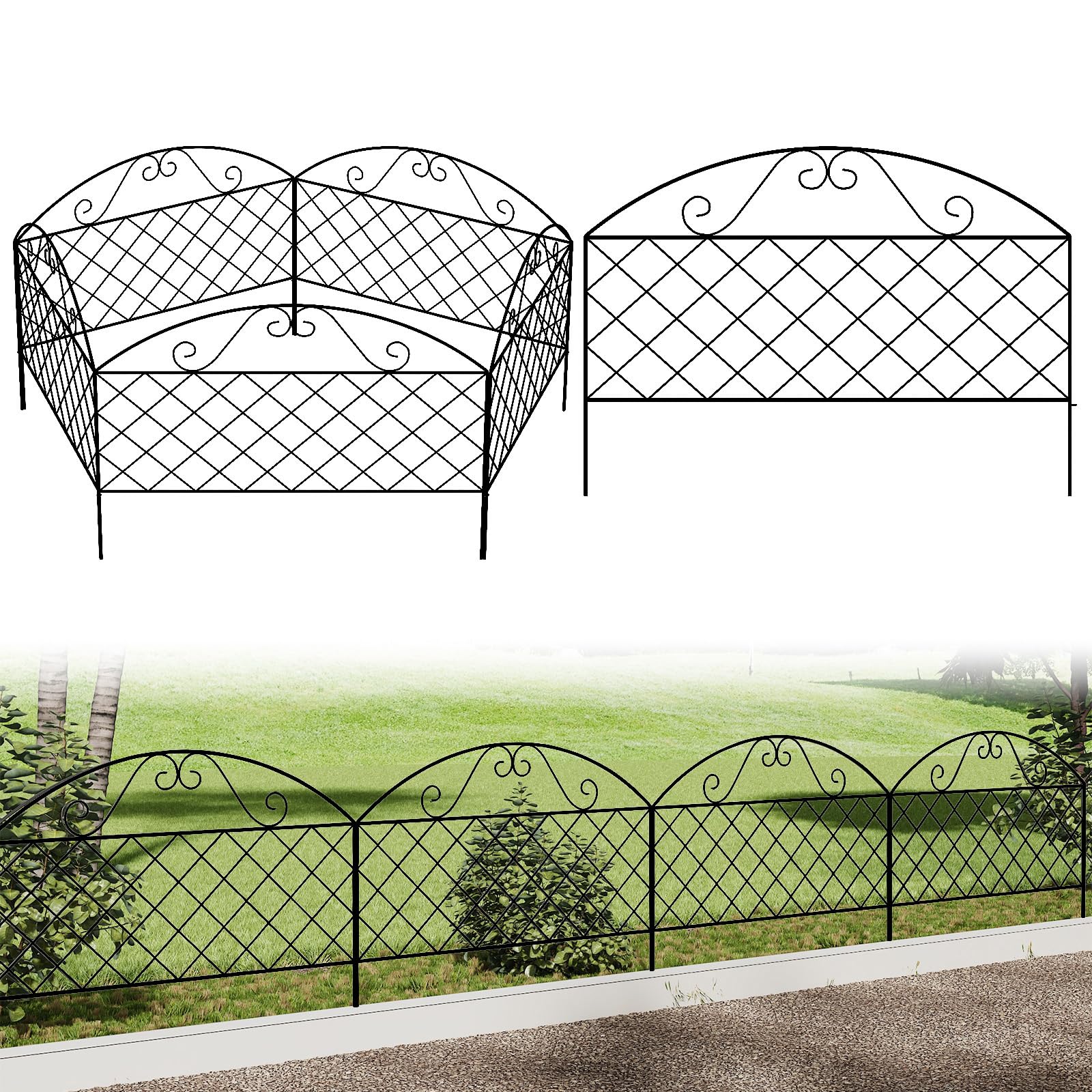 The Fellie Metal Fence Panels, Rustproof Metal Fence Border for Patio/Backyard/Flower Bed, Decorative Outdoor Garden Border Animal Barrier 5 Panels, 61(L)*43(H) CM