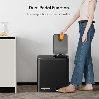 VonHaus Kitchen Bin, 30L Double Recycling Bin for Kitchen, Black