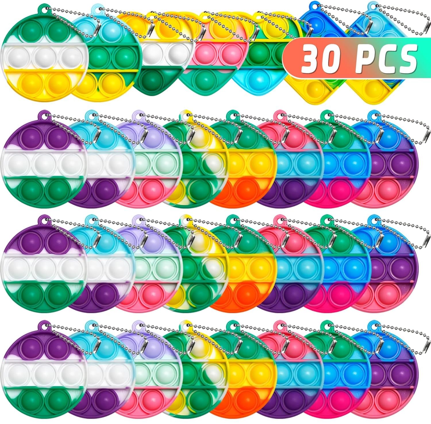 YLMKDE 30 Pcs Kids Party Favors Fidget Toys Bulk Fidget Keychain Birthday Party Favors for Kids,Classroom, Party Favors, Goodie Bags Fillers, Birthday Day Gifts and Prize（Circular）