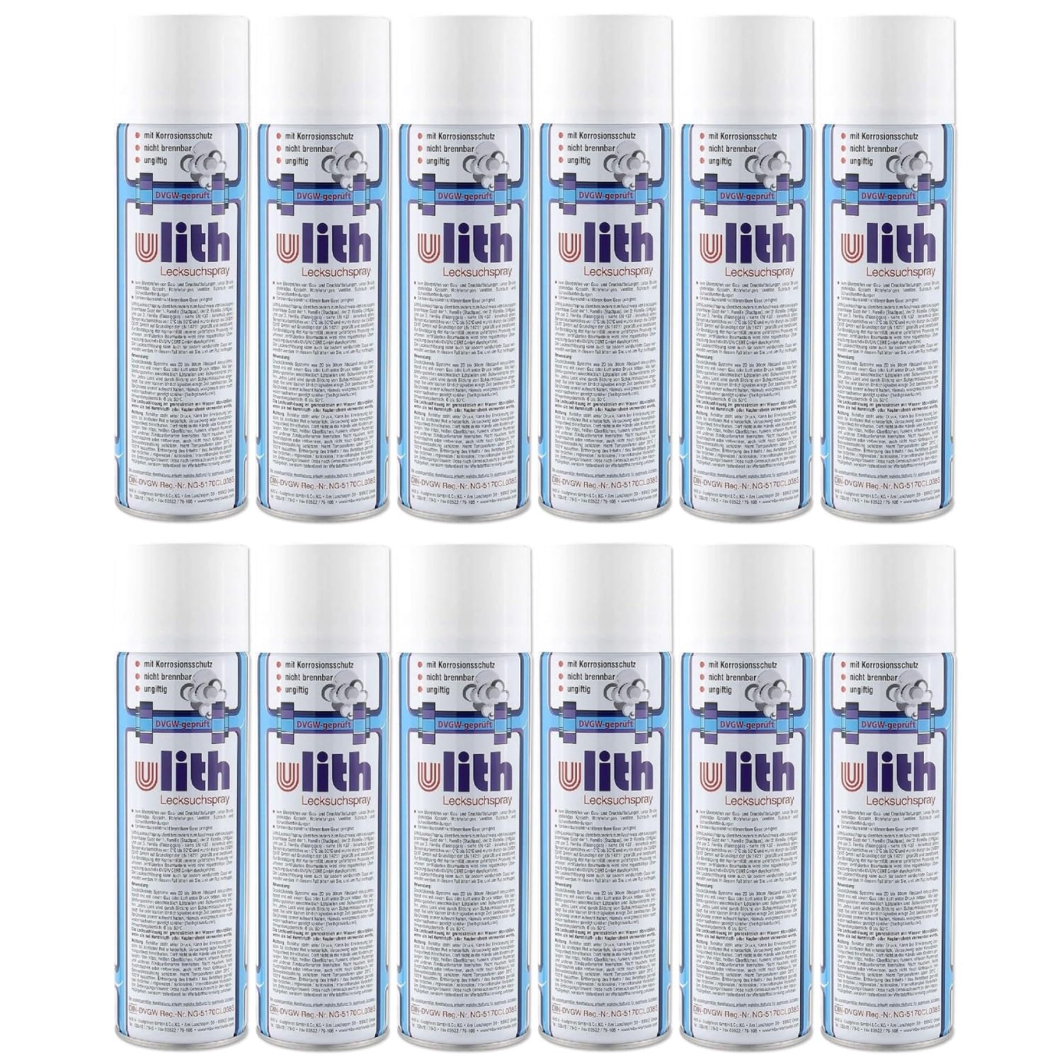 ARLI Set: 12x Ulith Lecksuchspray 400ml – Leckfinder-Spray für Gas- und Druckluftleitungen, Korrosionsschutz, biologisch abbaubar - 12 Stück/Dosen