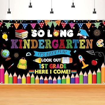 So Long Kindergarten Its Been Fun Look Out 1st Grade Here I Come Backdrop, 72 x 44 Inch Large Kindergarten 2026 Grad Banner for School Classroom Graduation Party Decorations
