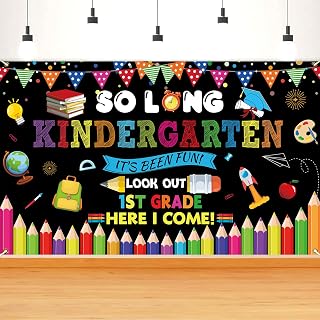 So Long Kindergarten It's Been Fun Look Out 1st Grade Here I Come Backdrop, 72 x 44 Inch Large Kindergarten 2026 Grad Banner for School Classroom Graduation Party Decorations