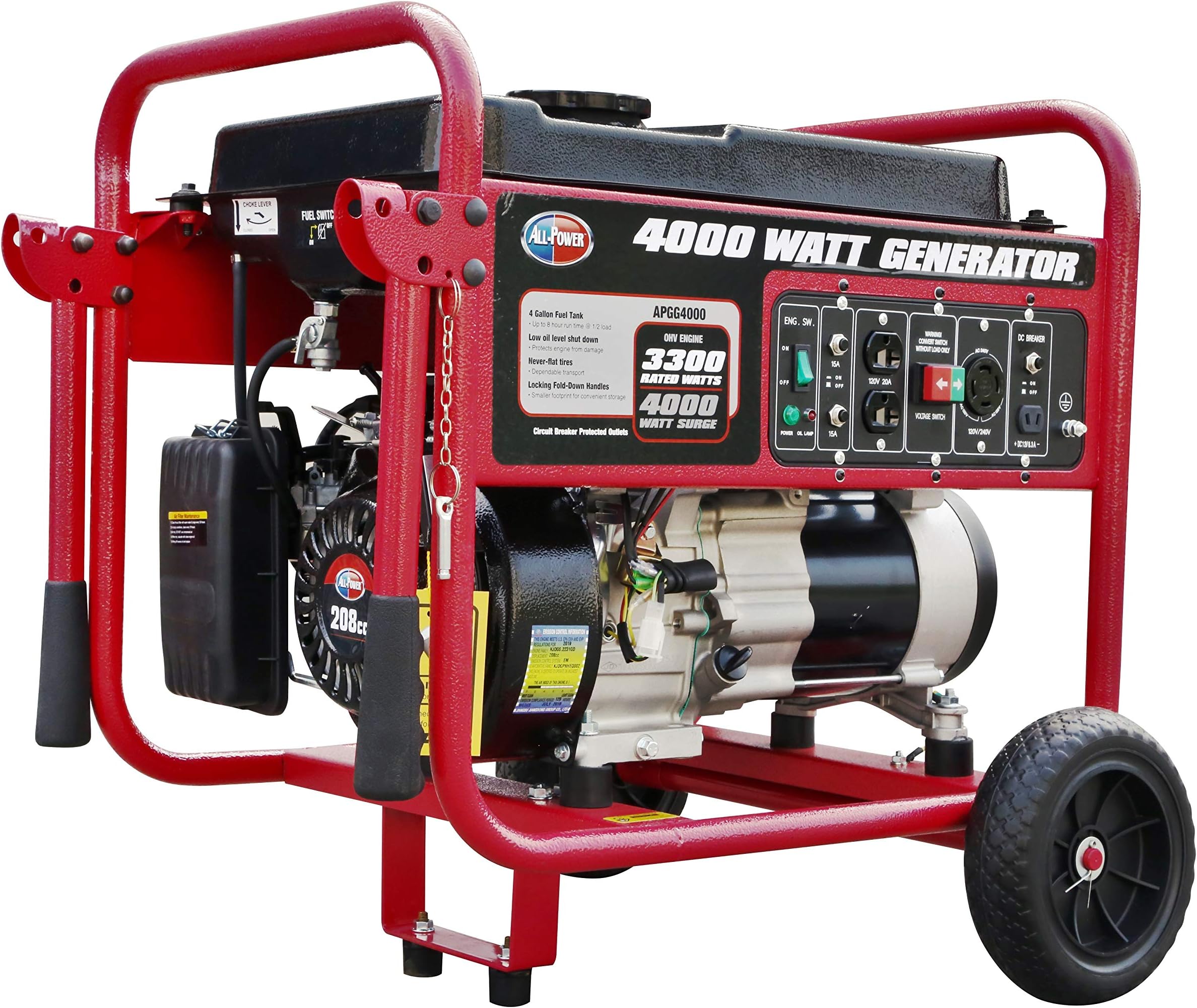 All Power America APGG4000 4000 Watt Portable Generator Gas Powered w/Wheel Kit