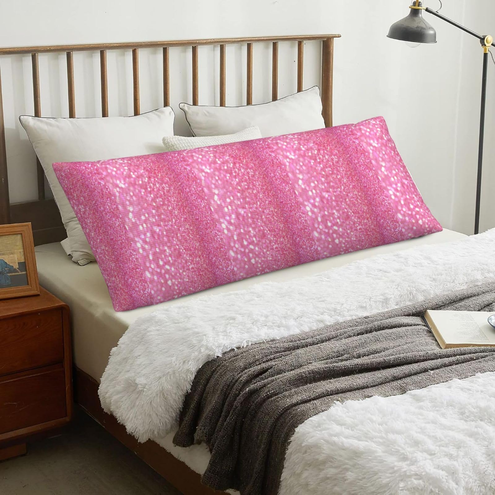 Pink Glitter, Body Pillow Cover with Zipper,Long Body Pillowcase 20 x 60 in