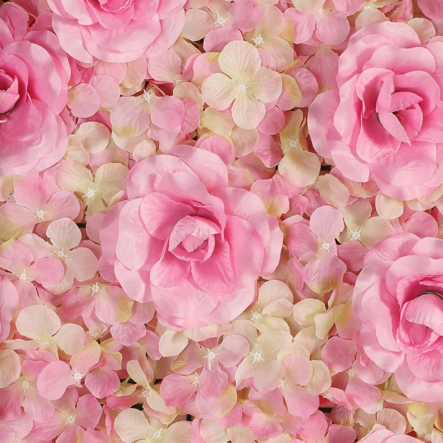 ENOVA HOME 12 Pack 33 Sq ft. Artificial Faux Foliage Wall Mat Panel Hydrangea and Rose Flower Backdrop Wedding Party Event Decoration (Pink)