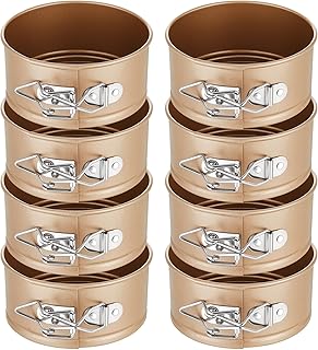 Sunnyray 8 Pcs 4 Inch Springform Pan for Baking Mini Cheesecake Pans with Removable Bottom Nonstick Leakproof Round Cake Mold Spring Form Molds for Mini Cheesecake Pizza and Quiches (Gold)
