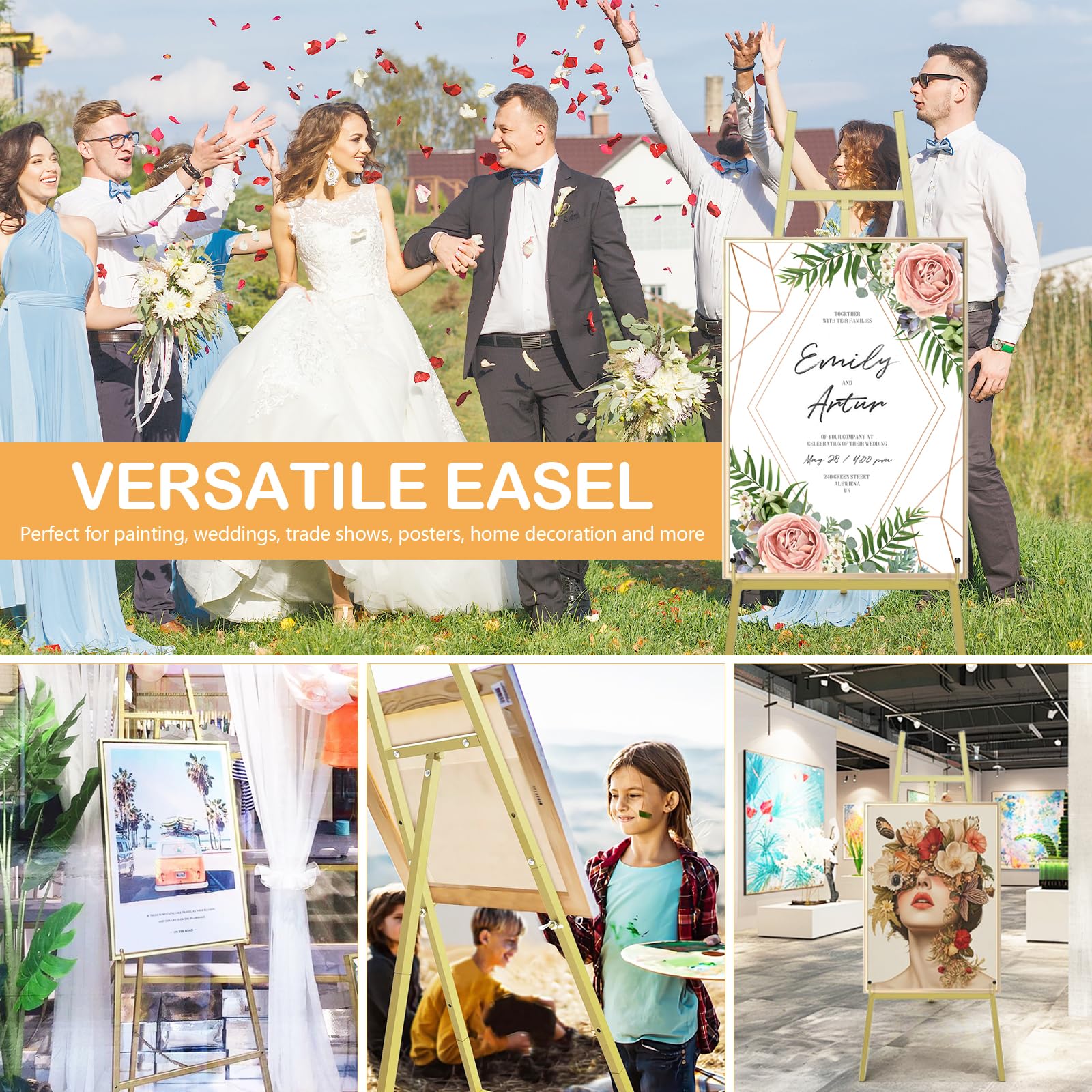 Cavalletto Per Matrimoni, 110cm Cavalletto In Metallo Da Cavallettos Dorato Grande Cartello Di Benvenuto Decorazione Per Matrimoni Cartello Di Benvenuto Poster Fotografico Altezza Regolabile