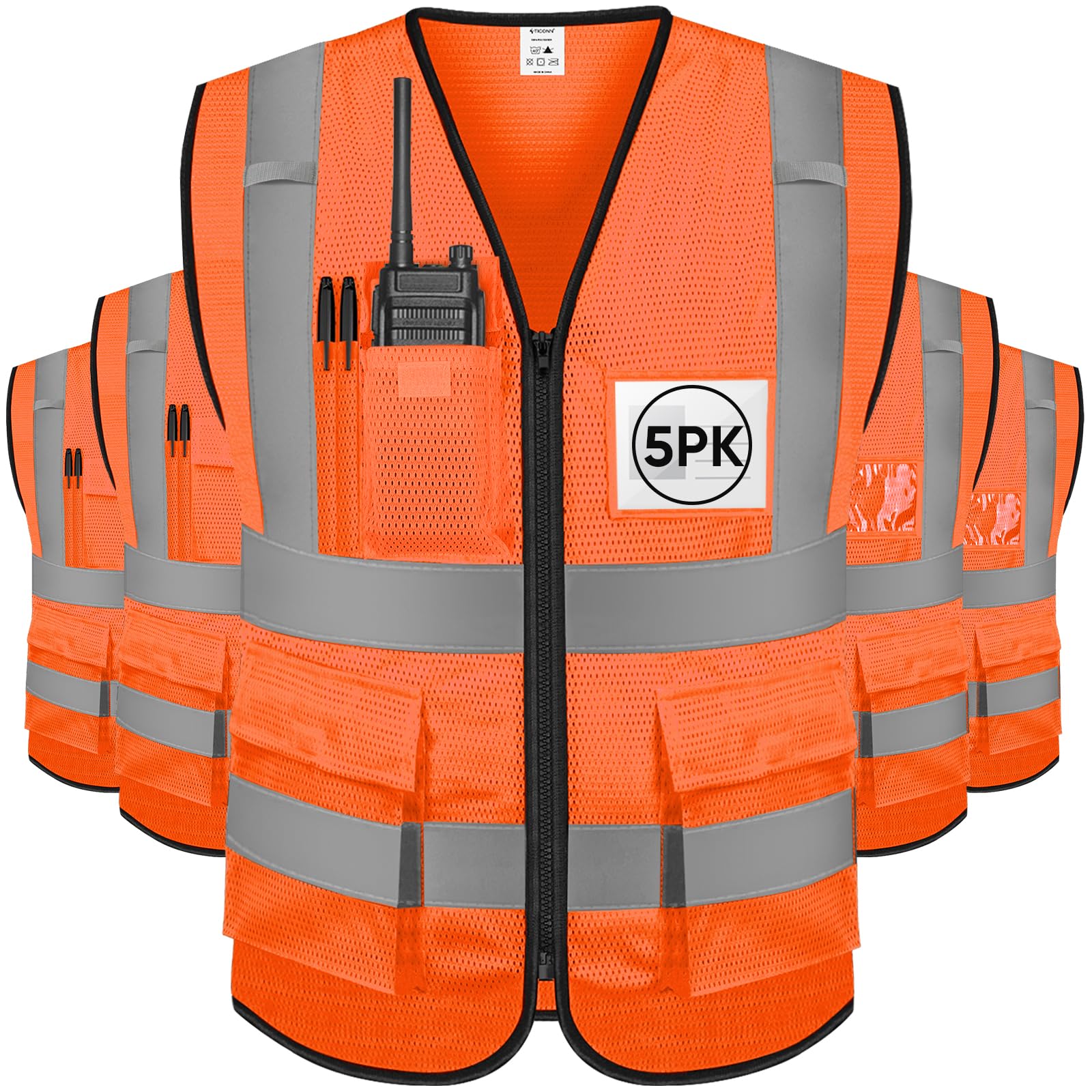 TICONN Reflective Safety Vest High Visibility Class II Mesh Vest for Women & Men Meets ANSI Standards