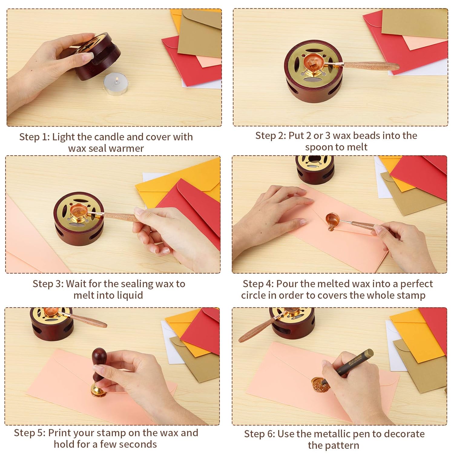 Buy Hausprofi 600pcs Sealing Wax Beads With Tea Candles Wax Melting Spoon Wax Stamp Wax Seal Warmer Vintage Envelopes And Metallic Pen For Wax Seal Crafts And Decoration 24 Colors Online In