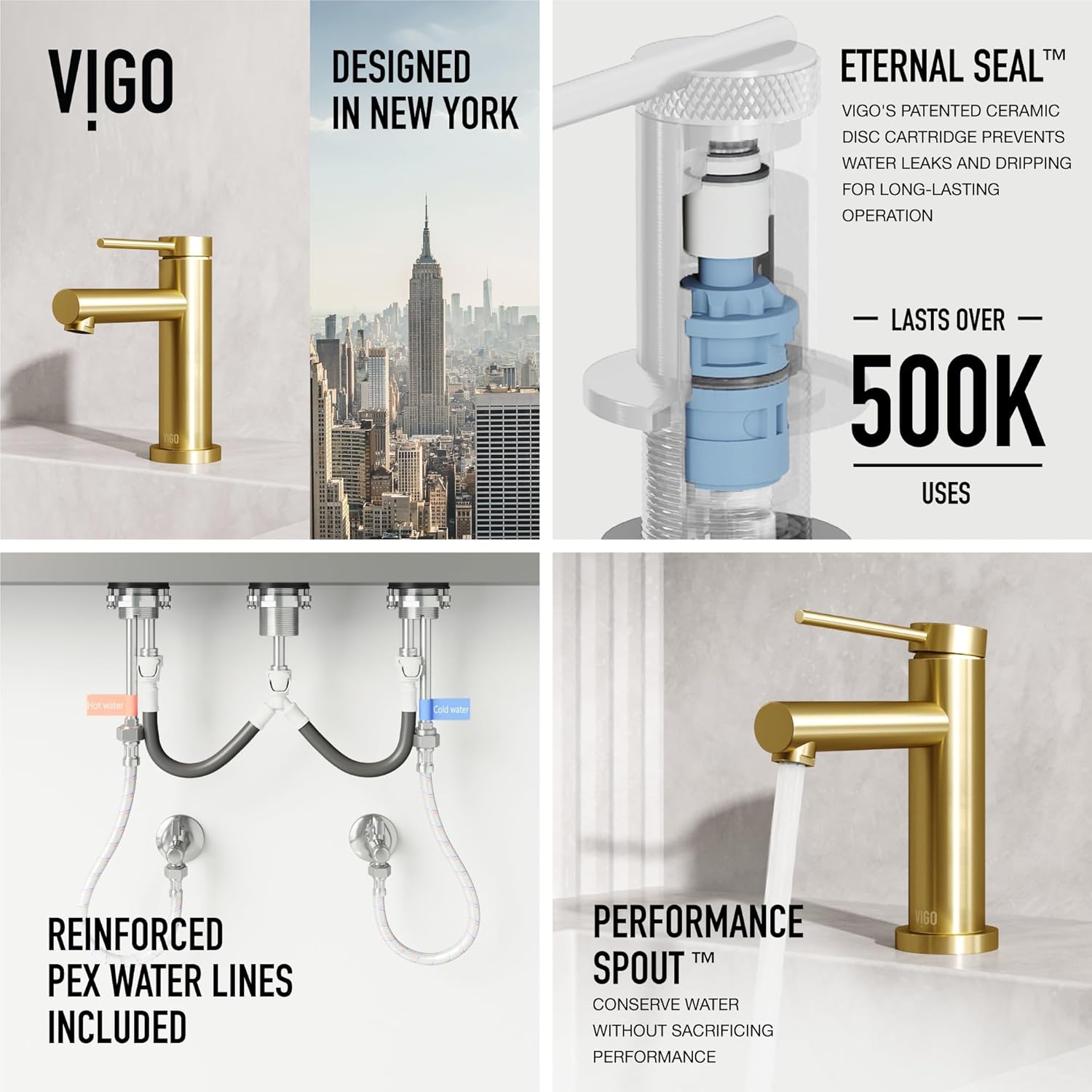 VIGO Jewel 6'' H Single Handle Single-Hole Bathroom Faucet in Matte Brushed Gold-VG01055MG