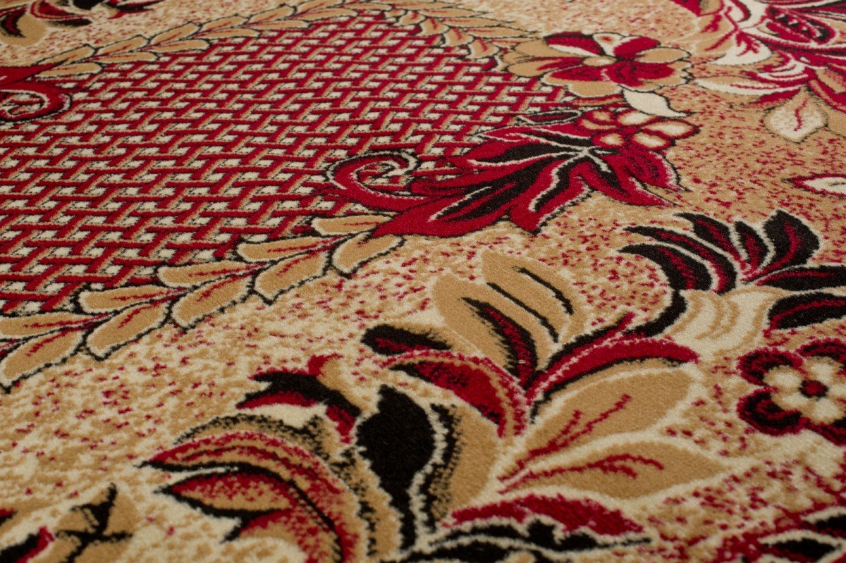 TAPISO Atlas Tapis Poils Ras Moderne Beige Rouge Floral Vitre Bordure Moucheté Tapis Salon Chambre Adulte Salle à Manger Bureau Oeko-TEX Résistant 160 x 230 cm