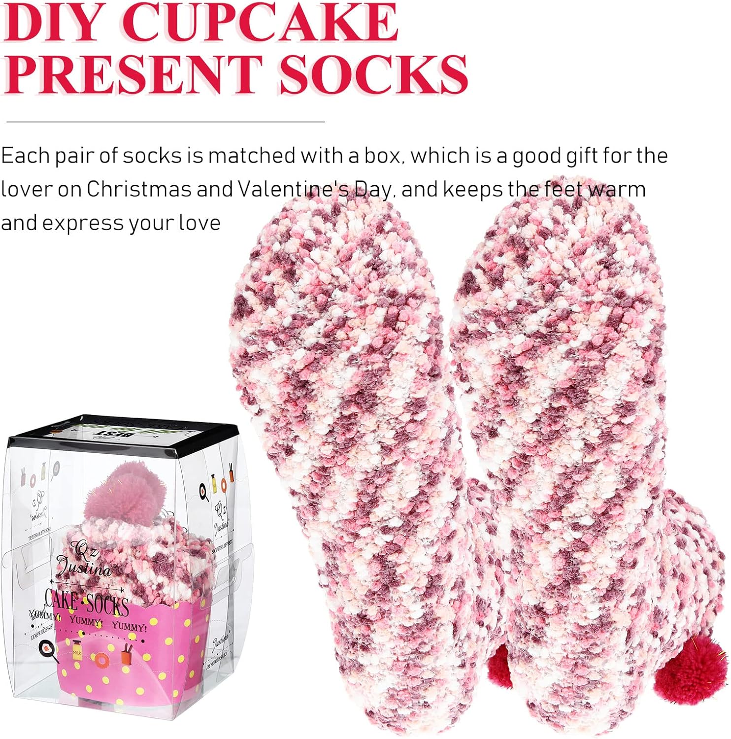 SATINIOR 8 Pairs Valentines Fuzzy Cupcake Socks for Women Girl Fluffy Slipper Socks DIY Gift Boxes for Winter Christmas - Image 4
