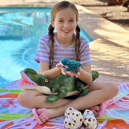 Vista 212 de Juego de 7 juguetes de peluche de dragón verde gigante de 21.7 pulgadas, animal de peluche con 4 bebés y 2 huevos, dinosaurios de peluche para niños